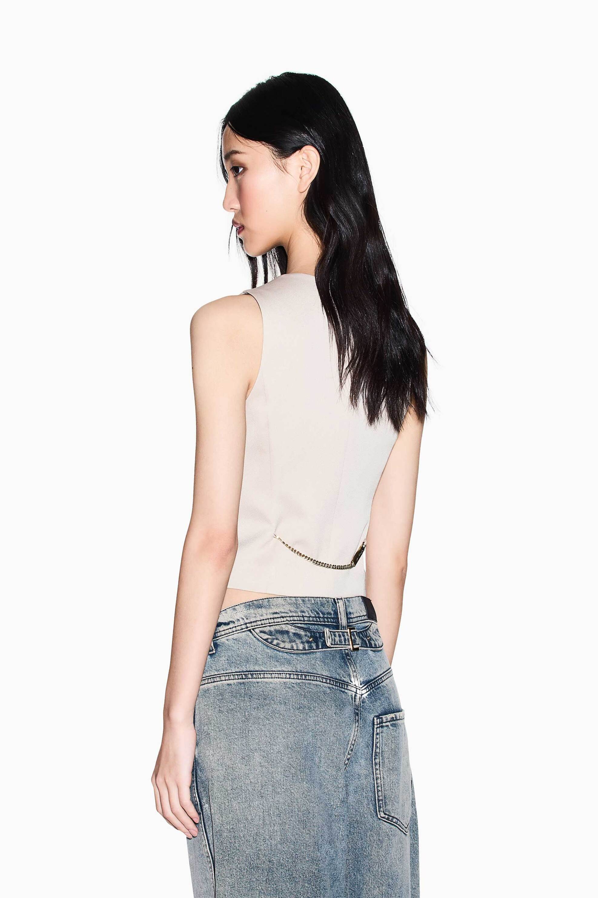 Armani Exchange γυναικείο γιλέκο με χρυσά κουμπιά - XW001954AF21553 Μπεζ φωτογραφία