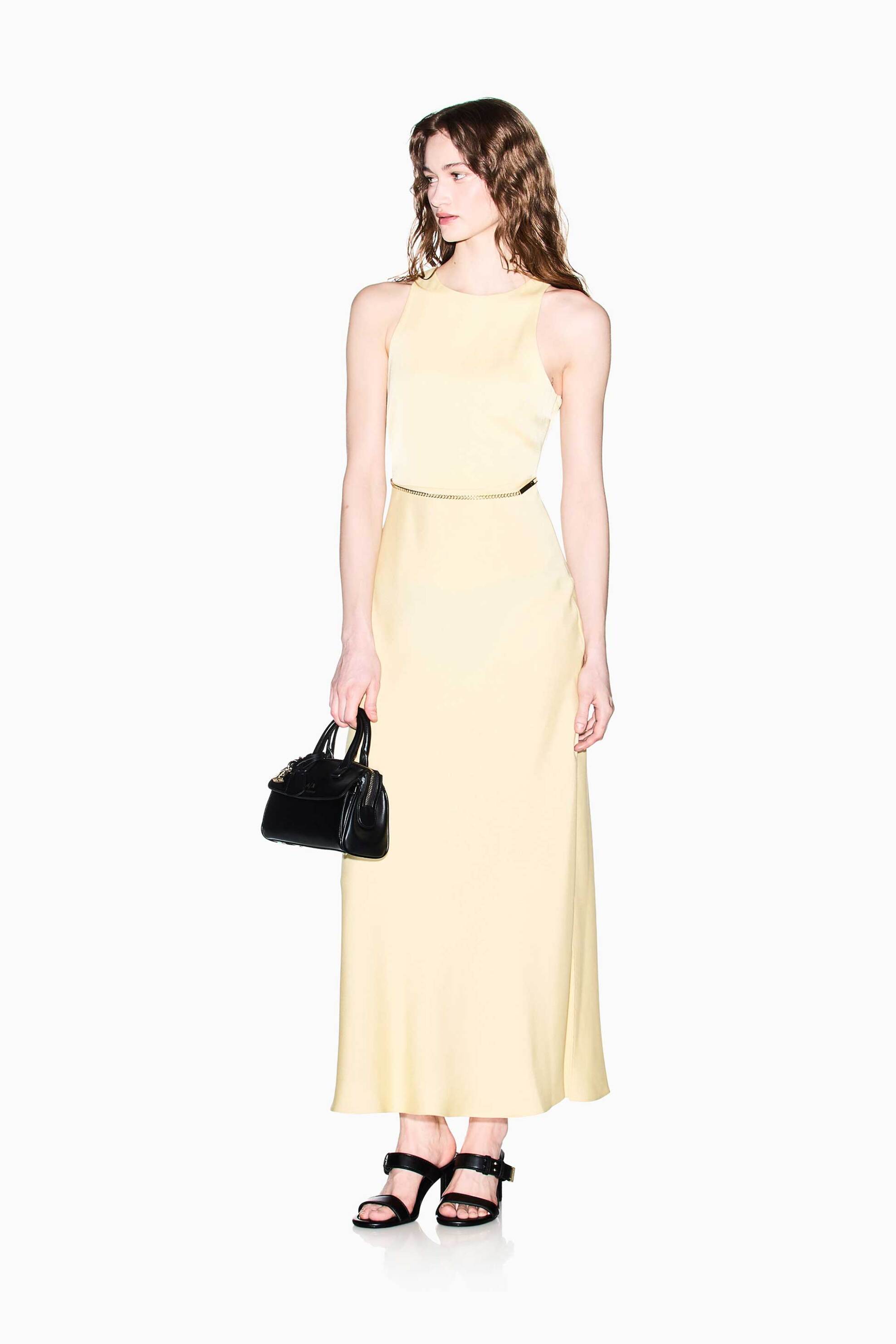 Armani Exchange γυναικείο midi φόρεμα αμάνικο με αλυσίδα στη μέση - XW001971AF21553 Κίτρινο Ανοιχτό