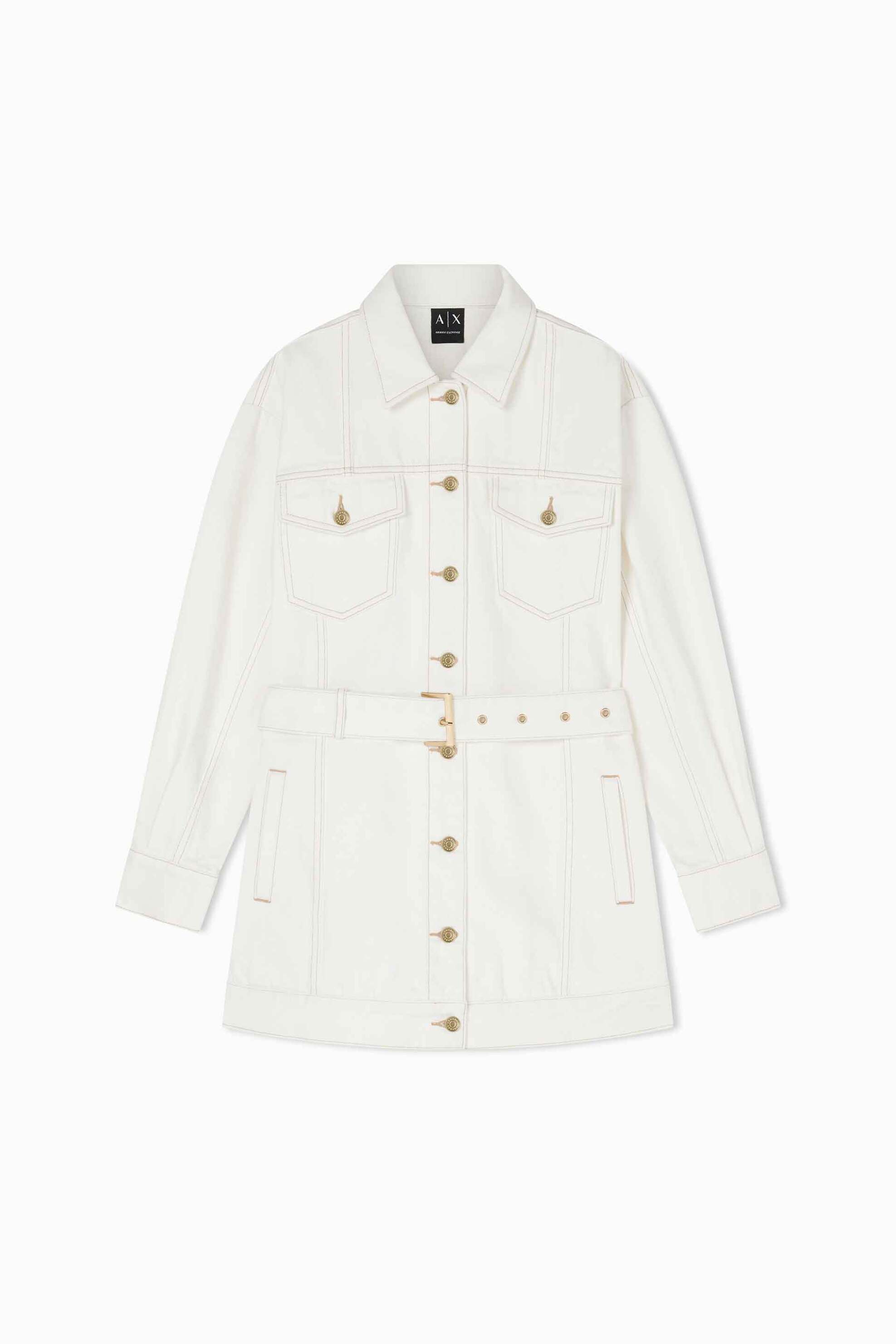 Armani Exchange γυναικείο denim jacket με τσέπες και ζώνη - XW002254AF21335 Λευκό