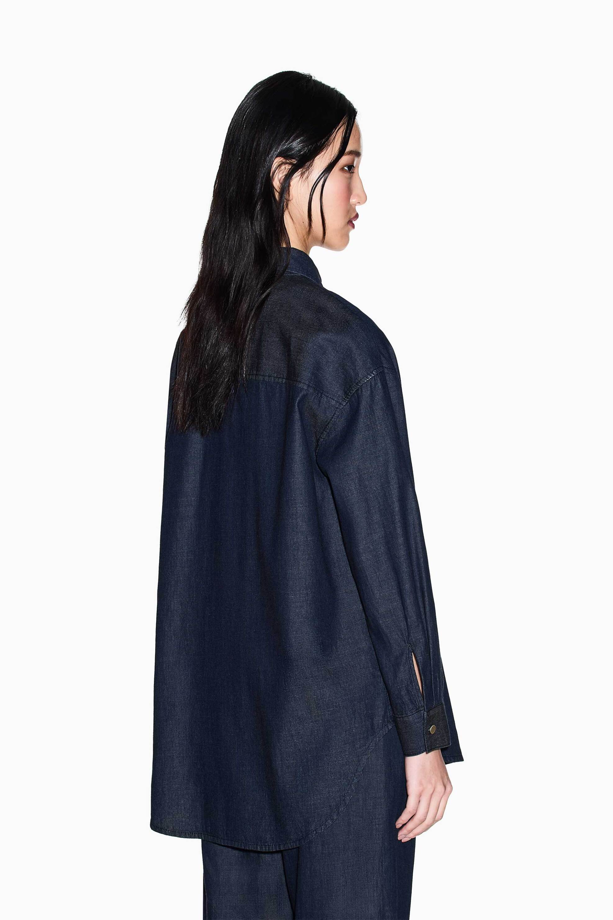 Armani Exchange Γυναικείο Denim Πουκάμισο με Ασύμμετρο Τελείωμα - Xw002258Af21337 Blue Σκούρο