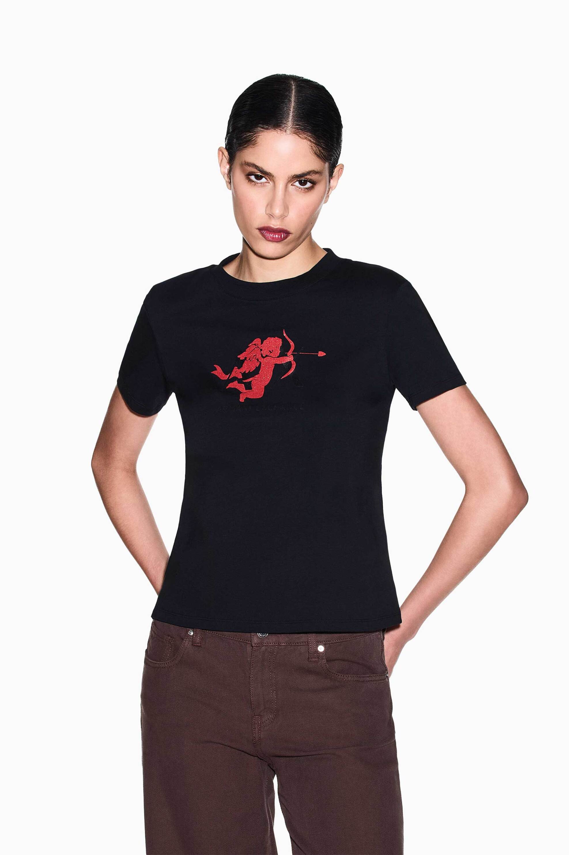 Armani Exchange γυναικείο T-shirt με print και λογότυπο Regular Fit - XW002296AF17172 Μαύρο