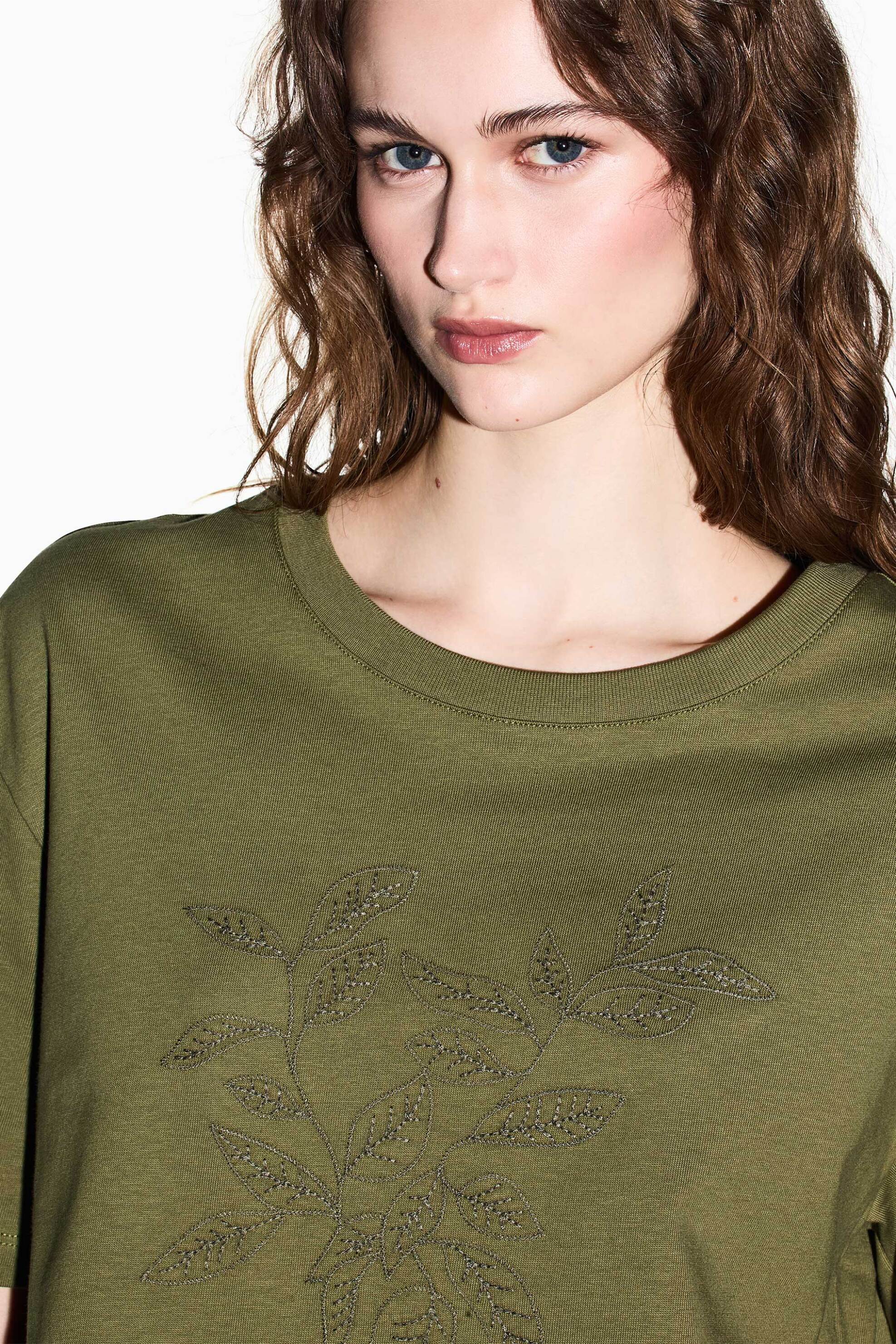 Armani Exchange γυναικείο cropped T-shirt με κέντημα - XW002298AF16356 Χακί