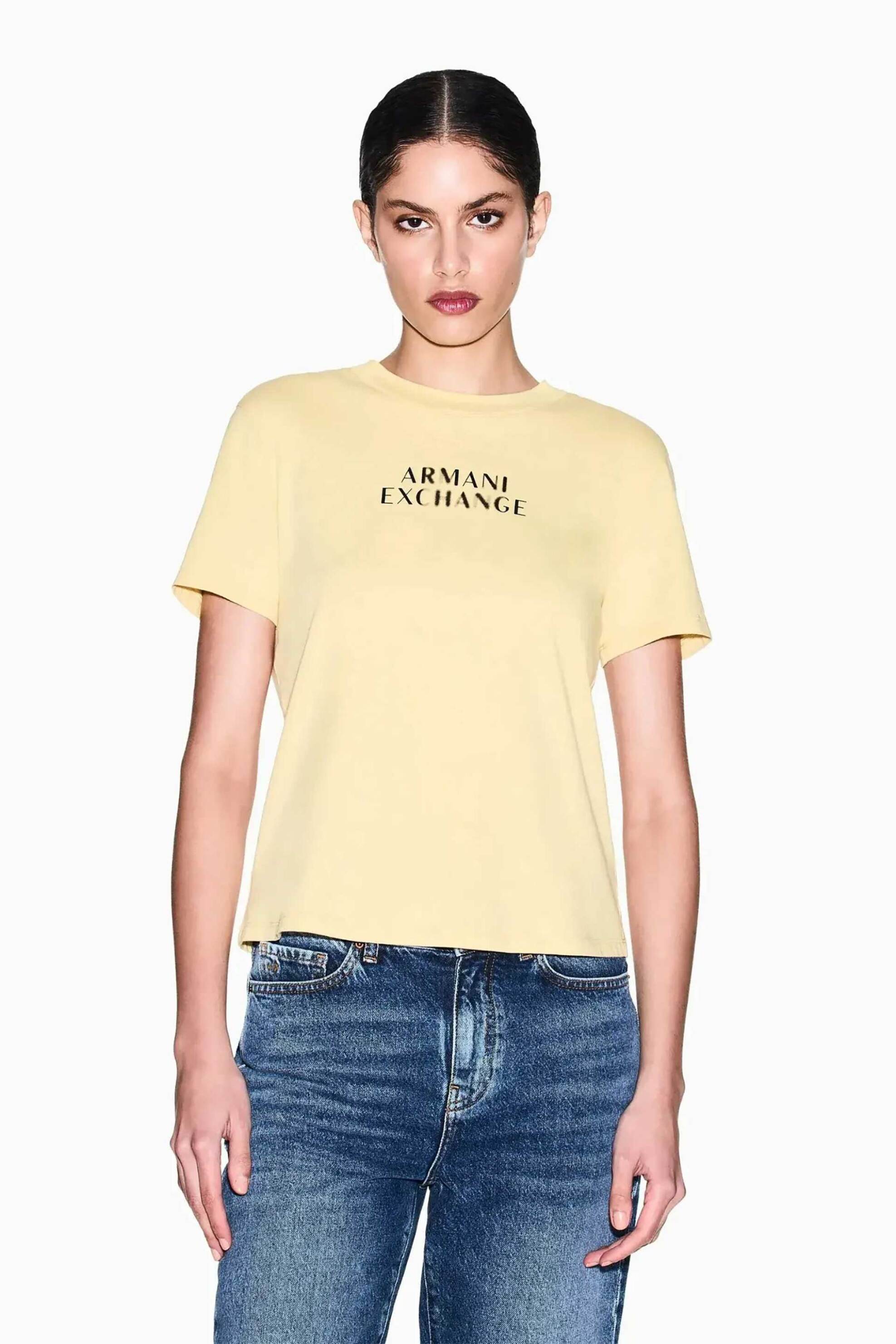 Armani Exchange γυναικείο T-shirt με λογότυπο Regular Fit - XW002324AF10356 Κίτρινο Ανοιχτό