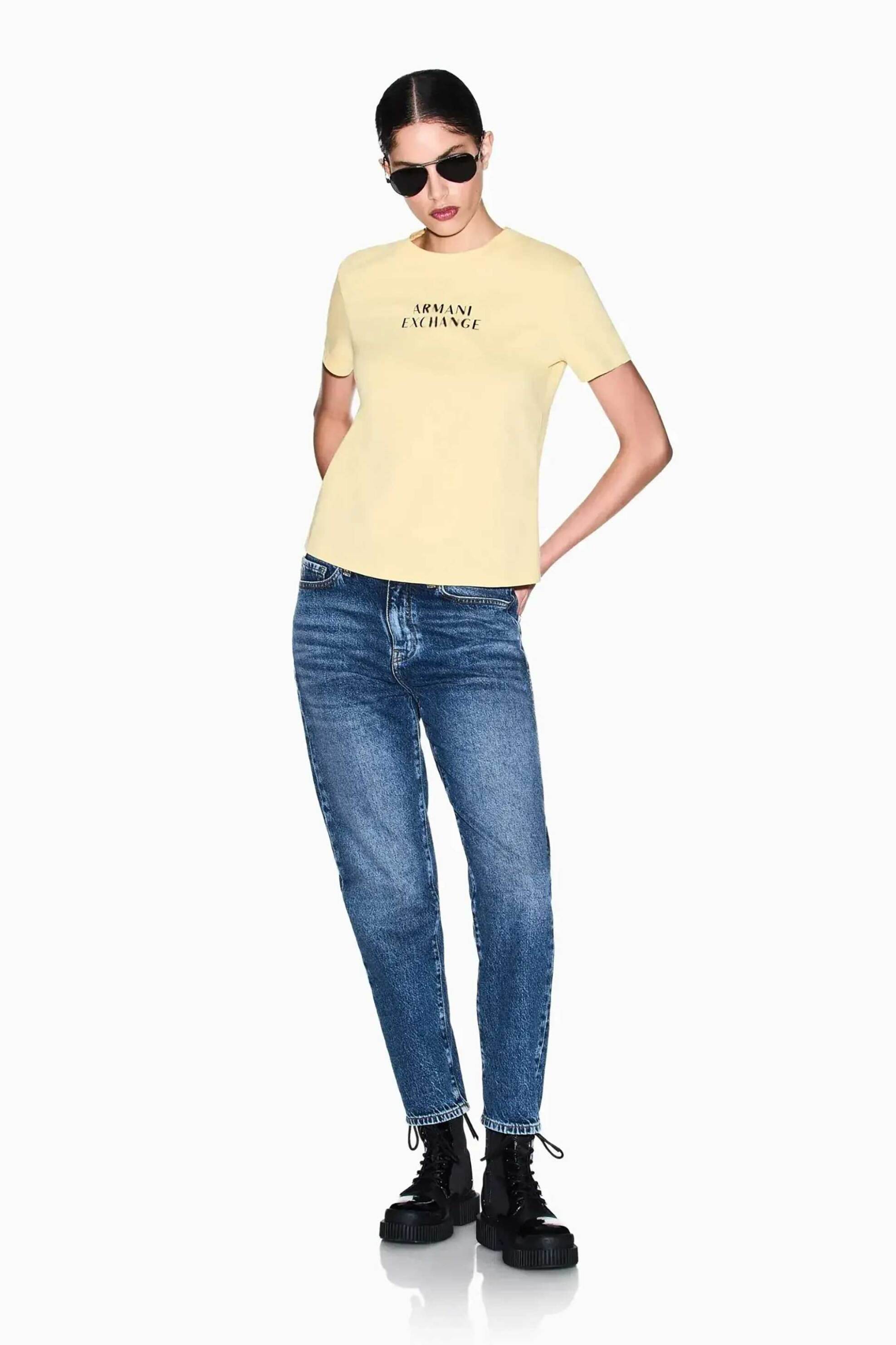 Armani Exchange γυναικείο T-shirt με λογότυπο Regular Fit - XW002324AF10356 Κίτρινο Ανοιχτό