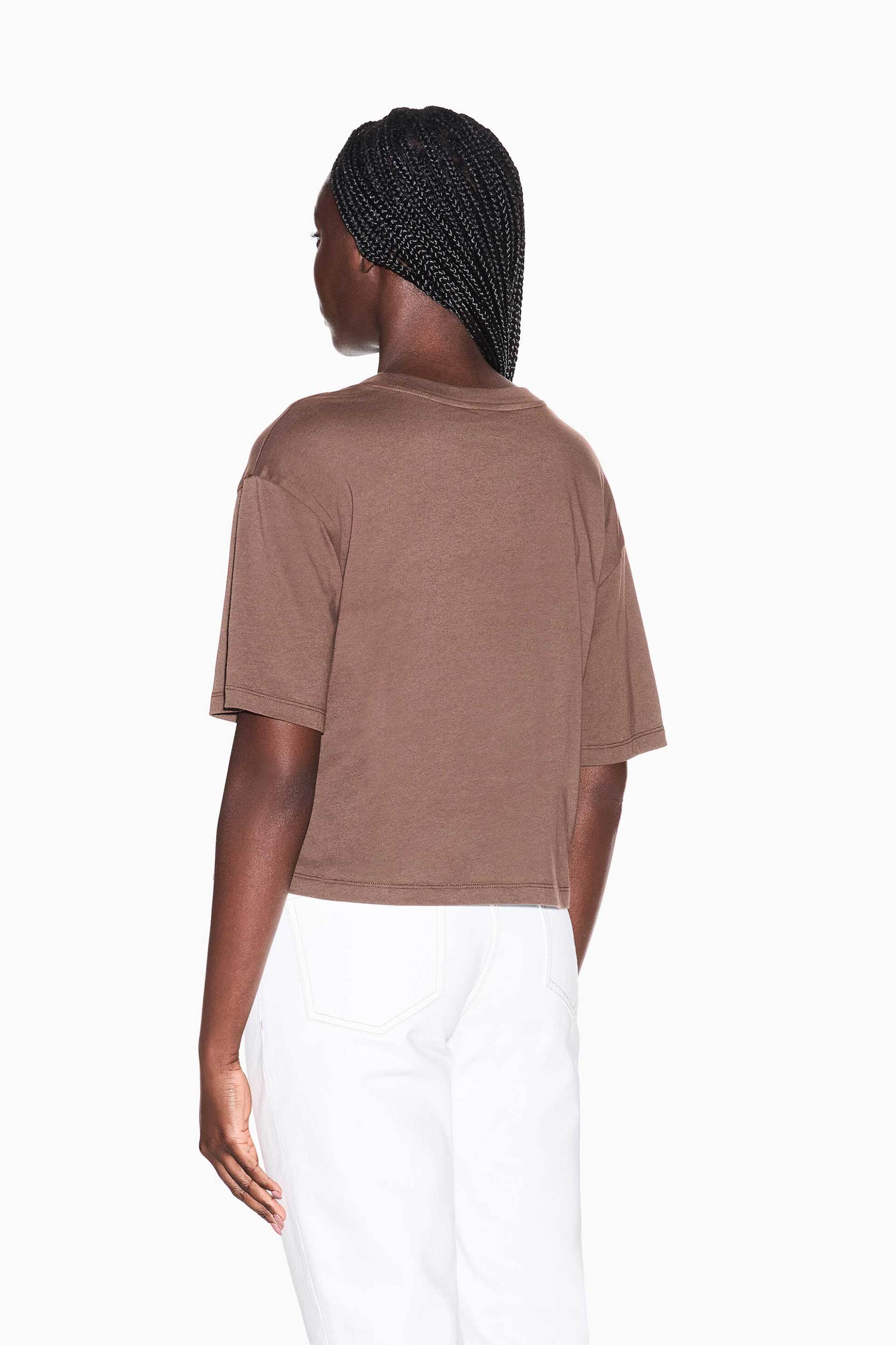 Armani Exchange Γυναικείο Cropped T-Shirt με Μεταλλιζέ Lettering Regular Fit - Xw002335Af10356 Καφέ