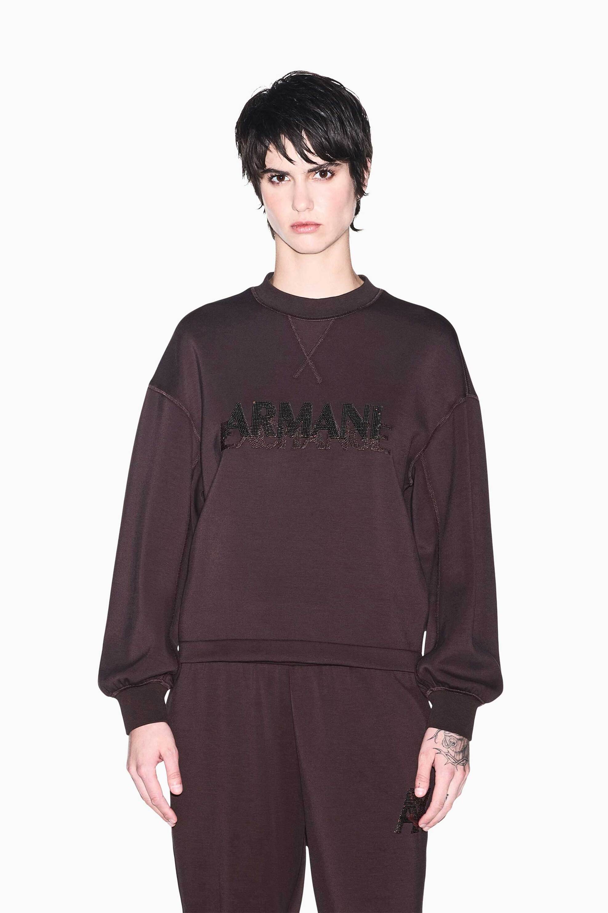 Armani Exchange γυναικεία μπλούζα φούτερ με λογότυπο Regular Fit - XW002397AF13397 Καφέ Σκούρο