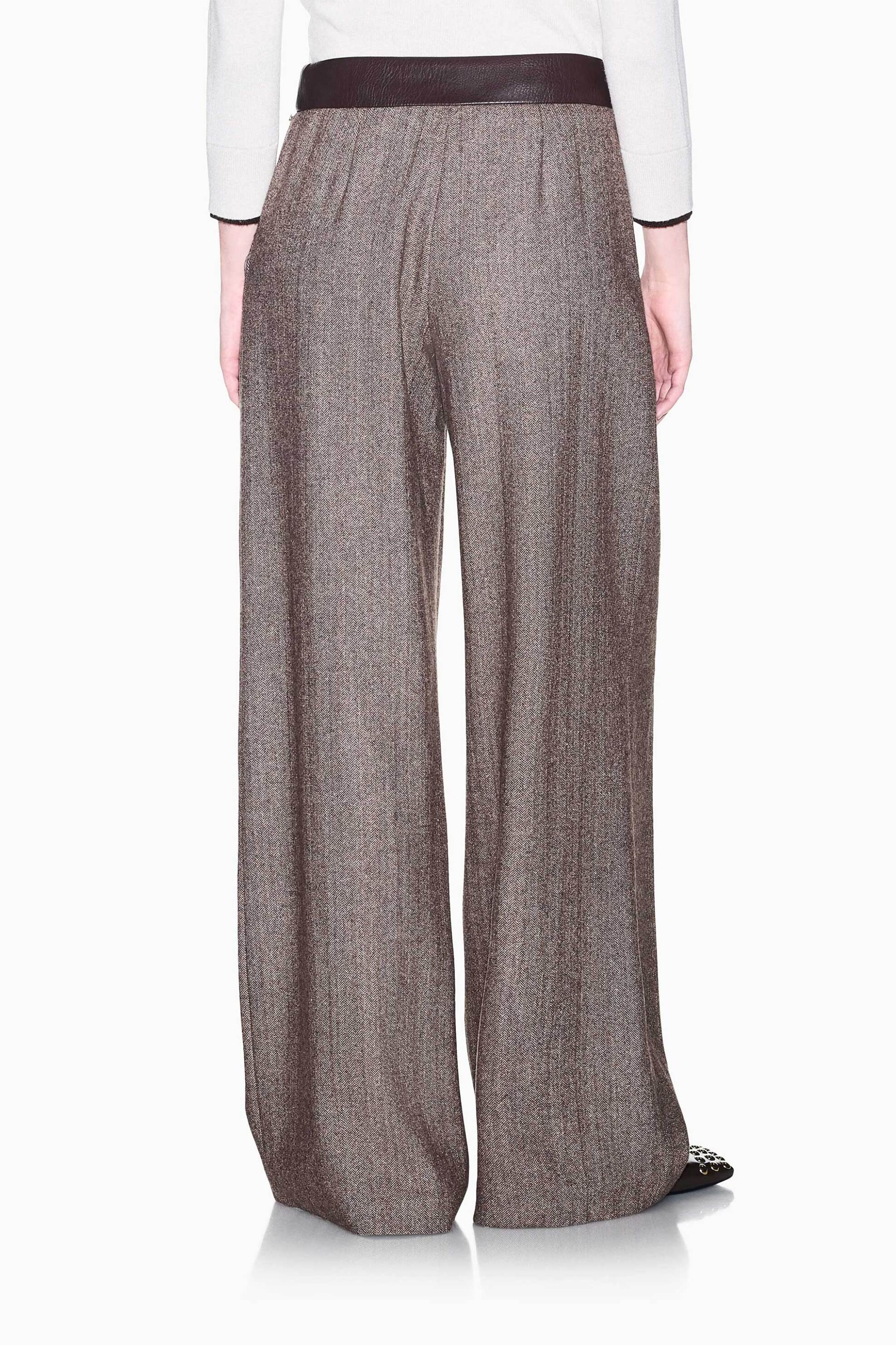 ARMANI EXCHANGE Armani Exchange γυναικείο ψηλόμεσο παντελόνι ψαροκόκκαλο με μαλλί και μετάξι Relaxed Fit - XW002479AF26078 Καφέ - 4