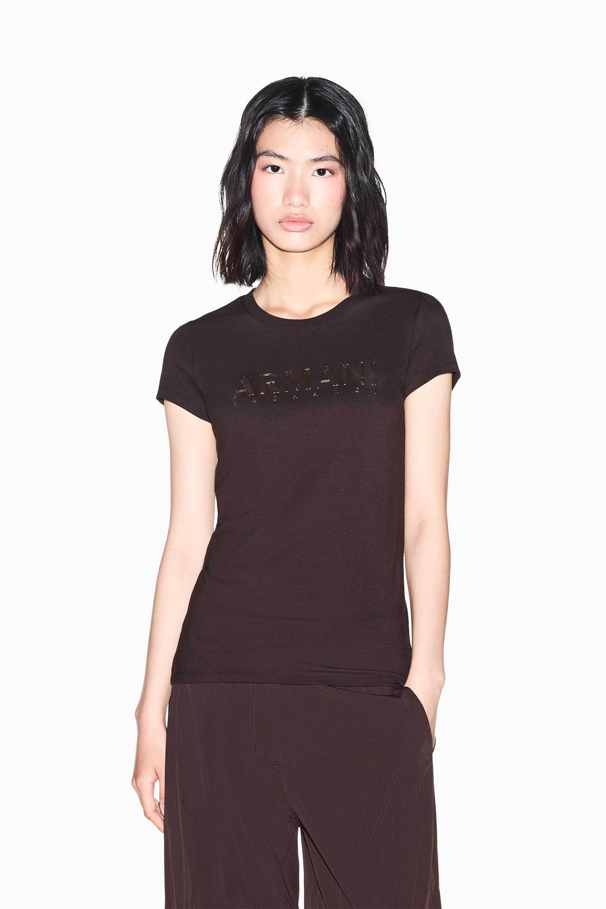 Armani Exchange γυναικείο T-shirt με λογότυπο Slim Fit - XW002547AF23955 Καφέ Σκούρο