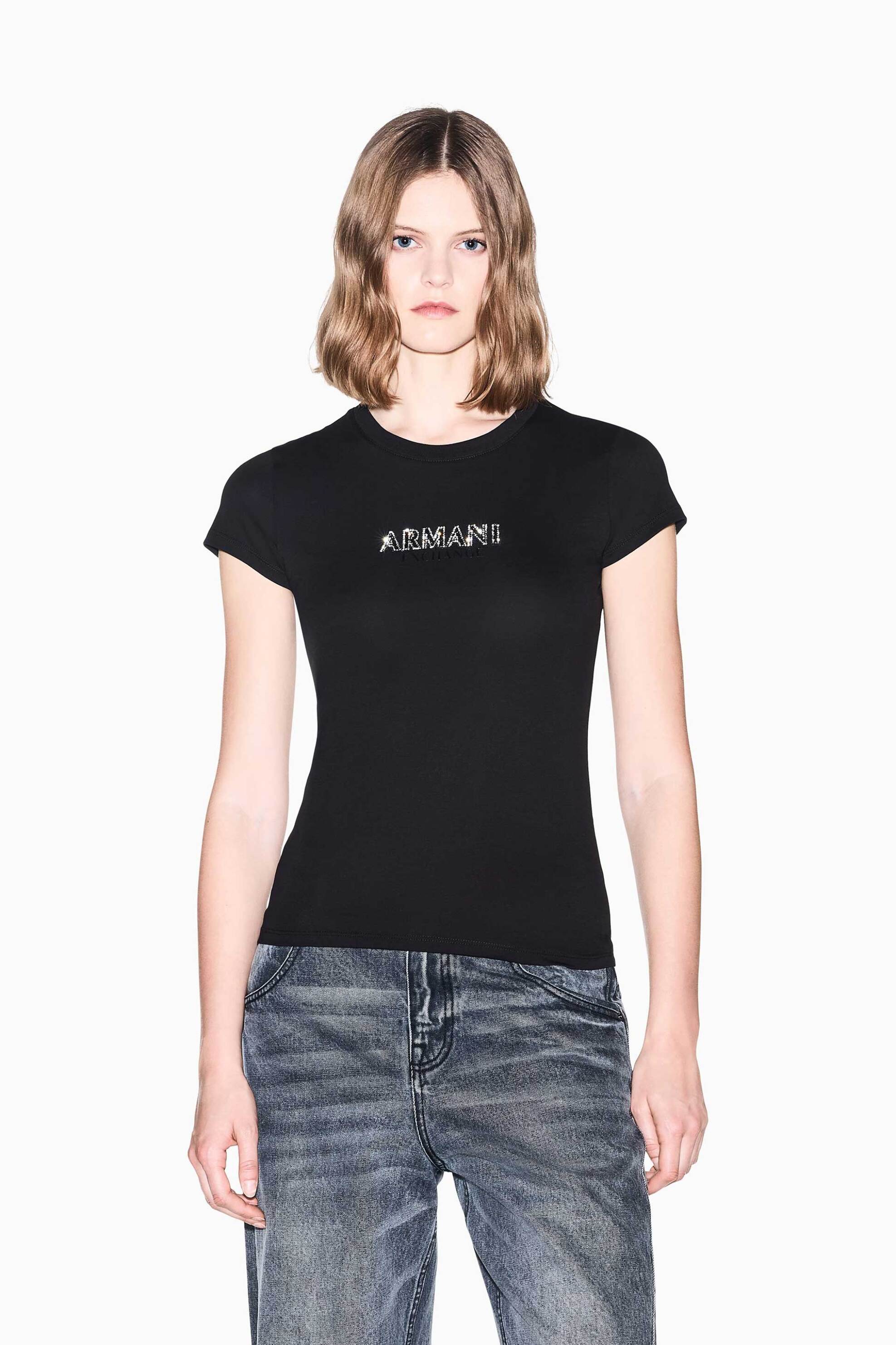 Armani Exchange γυναικείο T-shirt με λογότυπο Slim Fit - XW002550AF10356 Μαύρο