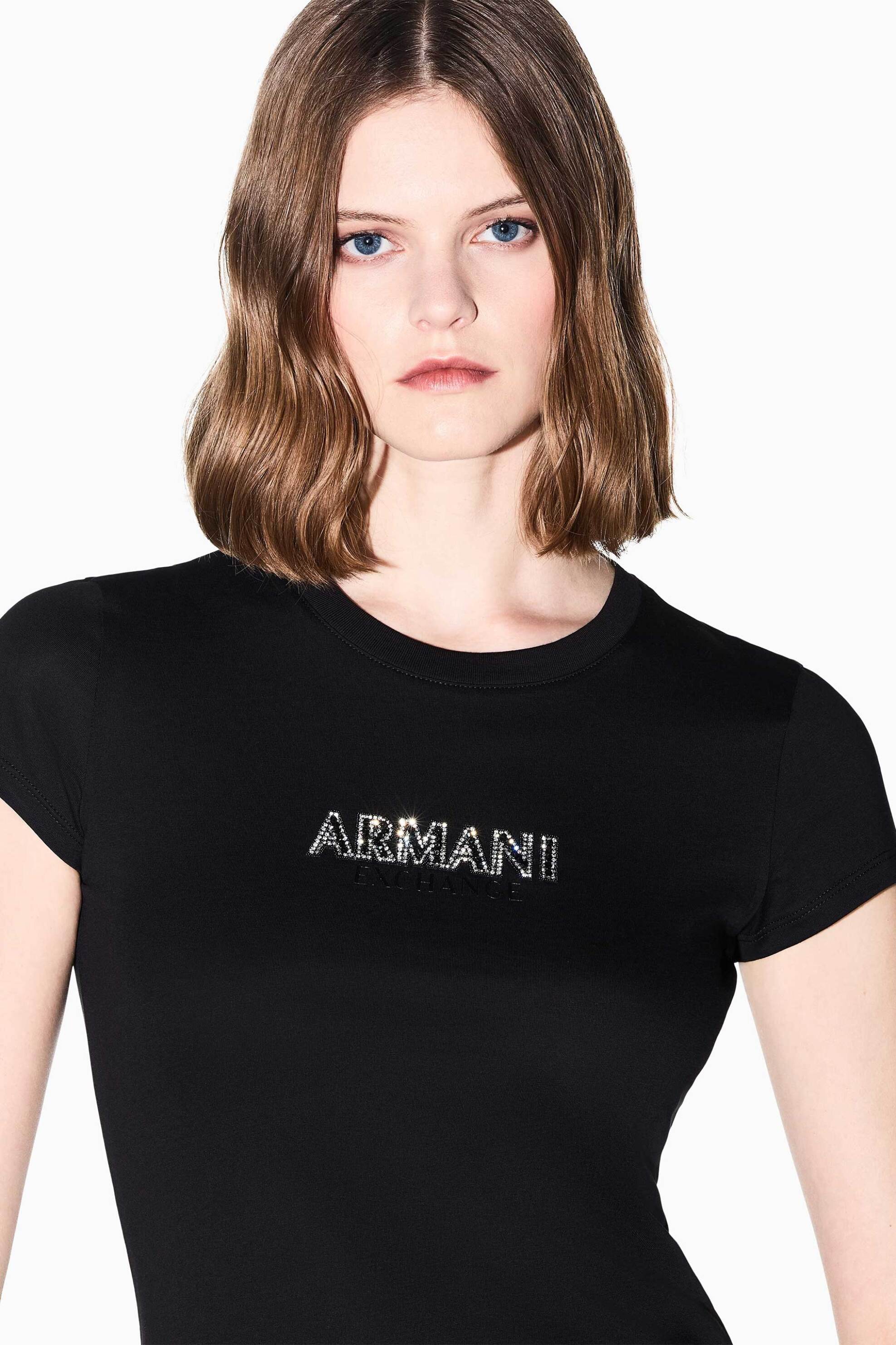 Armani Exchange γυναικείο T-shirt με λογότυπο Slim Fit - XW002550AF10356 Μαύρο