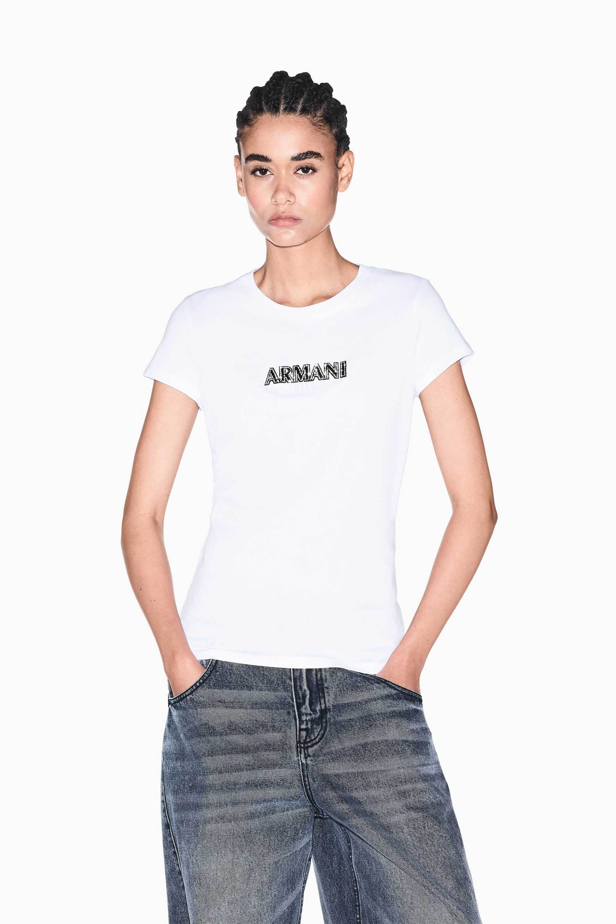 Armani Exchange γυναικείο T-shirt με λογότυπο Slim Fit - XW002550AF10356 Λευκό