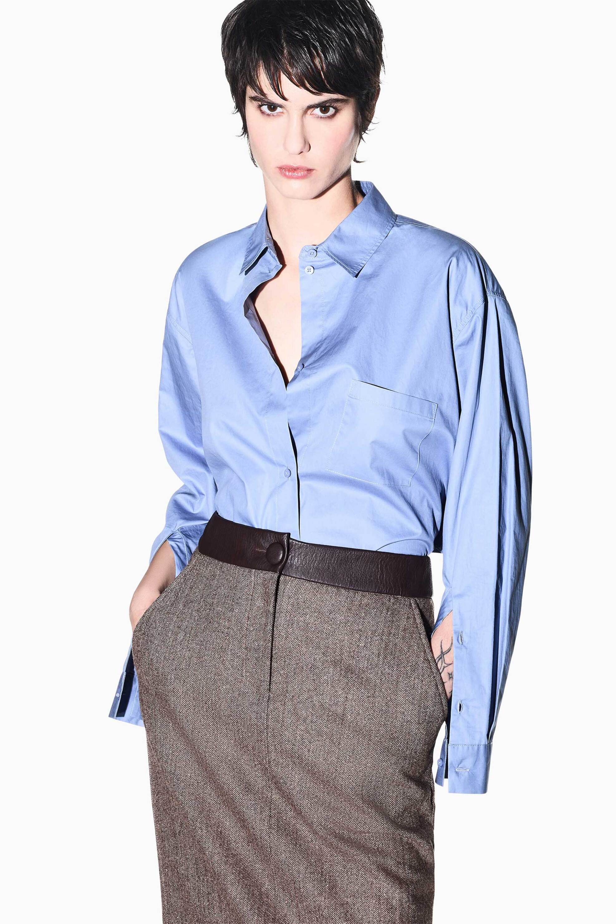 Armani Exchange γυναικείο πουκάμισο poplin Regular Fit - XW002701AF12812 Μπλε Ανοιχτό
