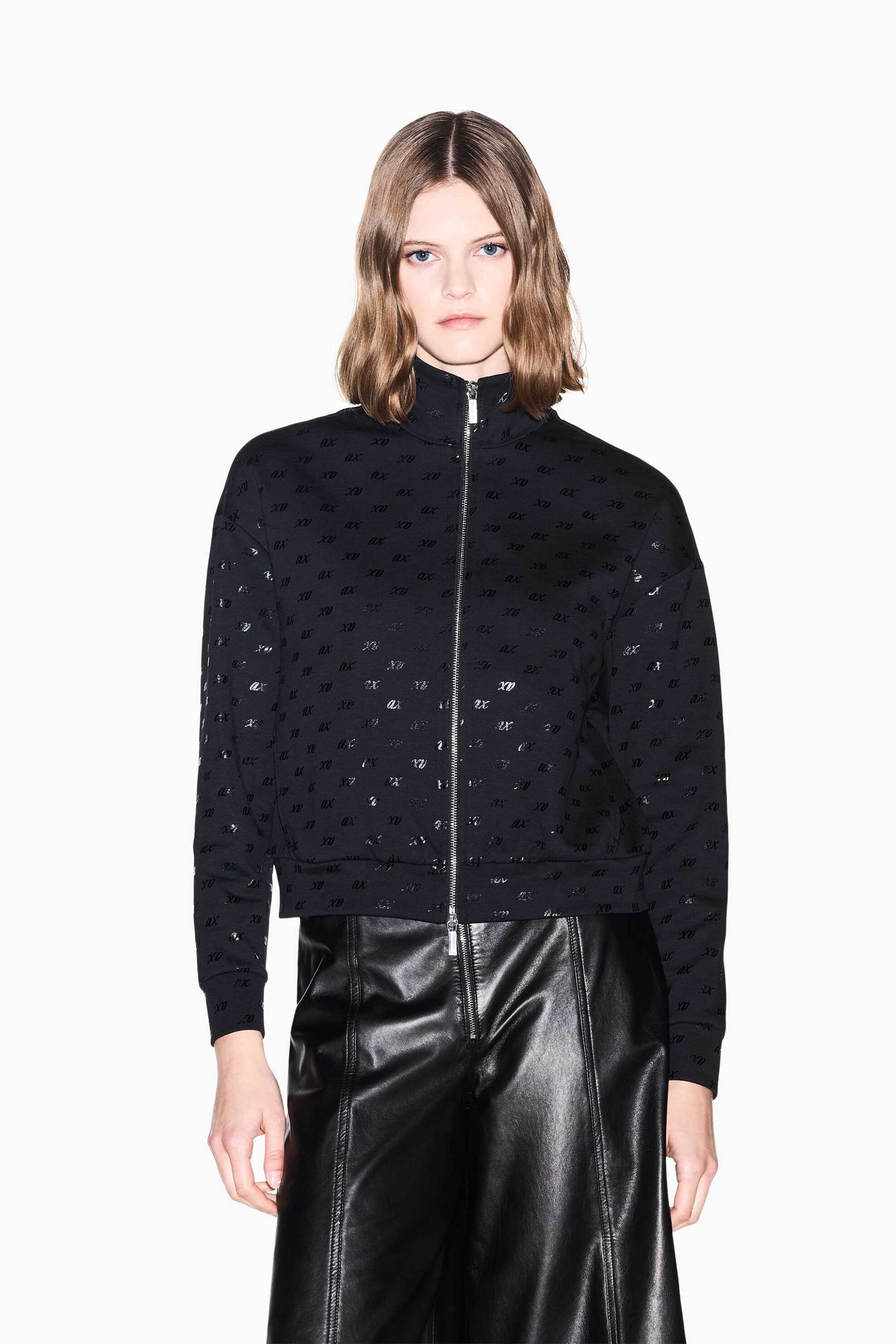ARMANI EXCHANGE Armani Exchange γυναικεία ζακέτα φούτερ με ψηλό λαιμό και all-over monogram Regular Fit - XW002748AF24095 Μαύρο