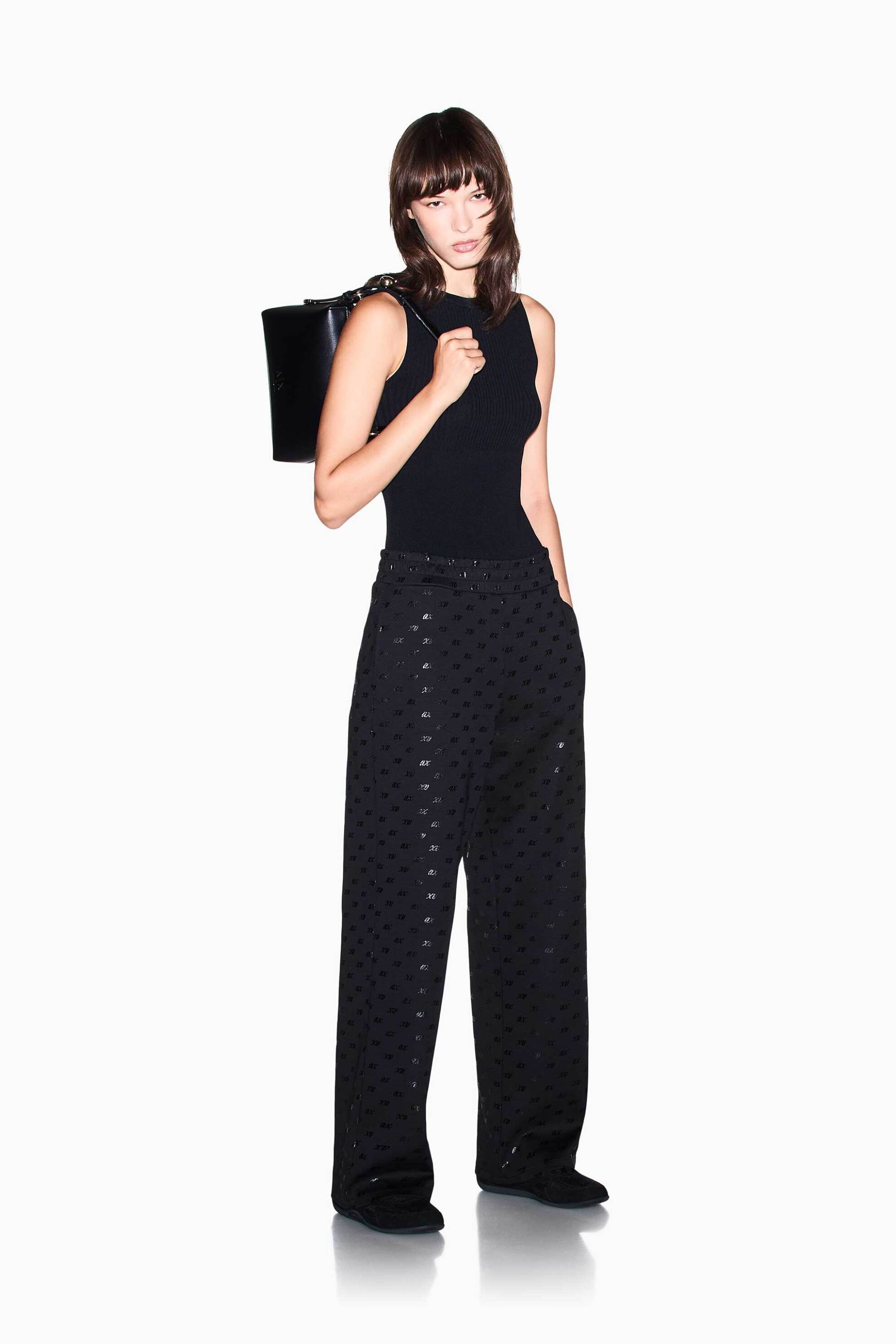 Armani Exchange γυναικείο ψηλόμεσο παντελόνι φόρμας με all-over monogram Regular Fit - XW002749AF24095 Μαύρο
