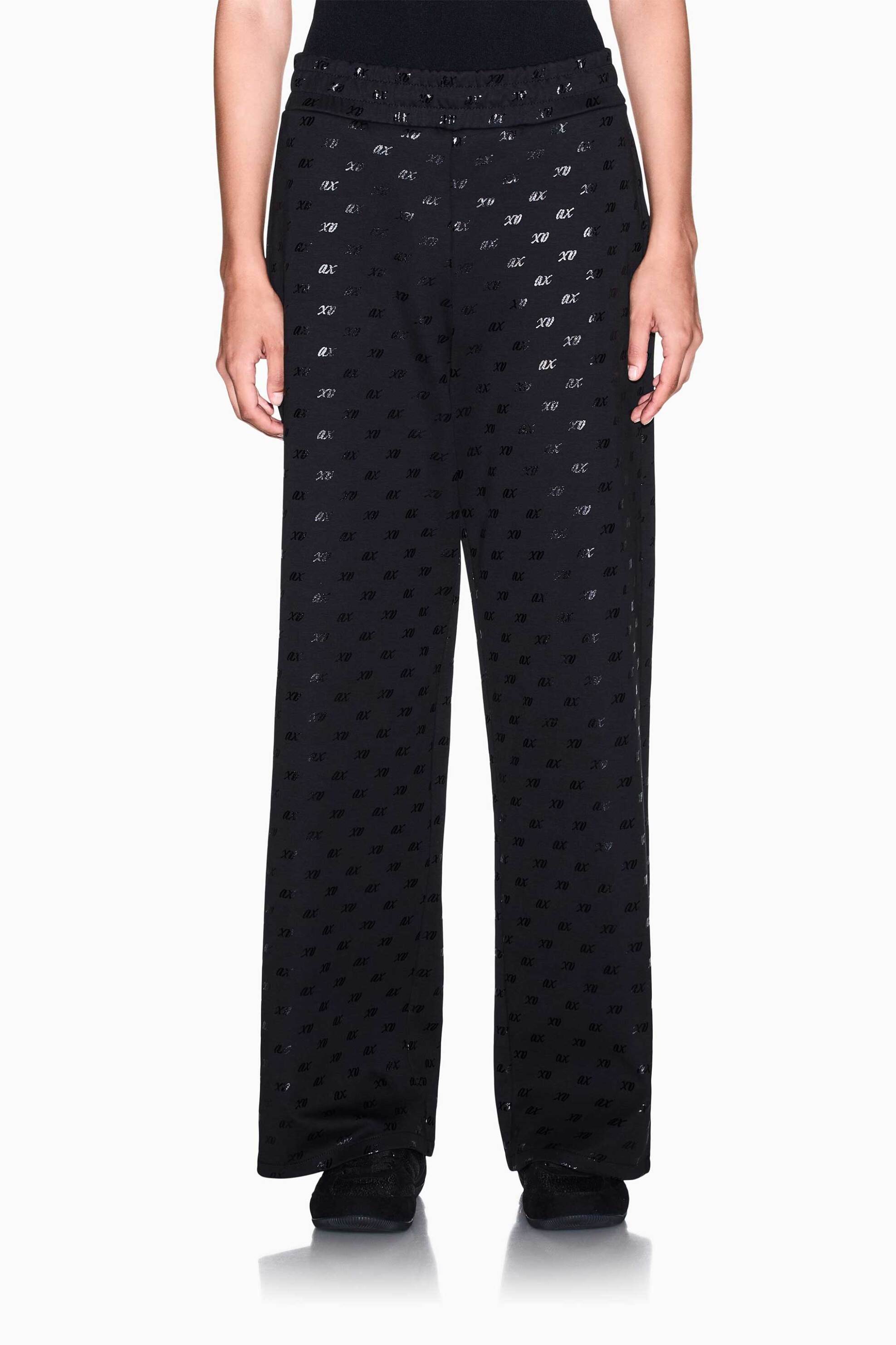 Armani Exchange γυναικείο ψηλόμεσο παντελόνι φόρμας με all-over monogram Regular Fit - XW002749AF24095 Μαύρο