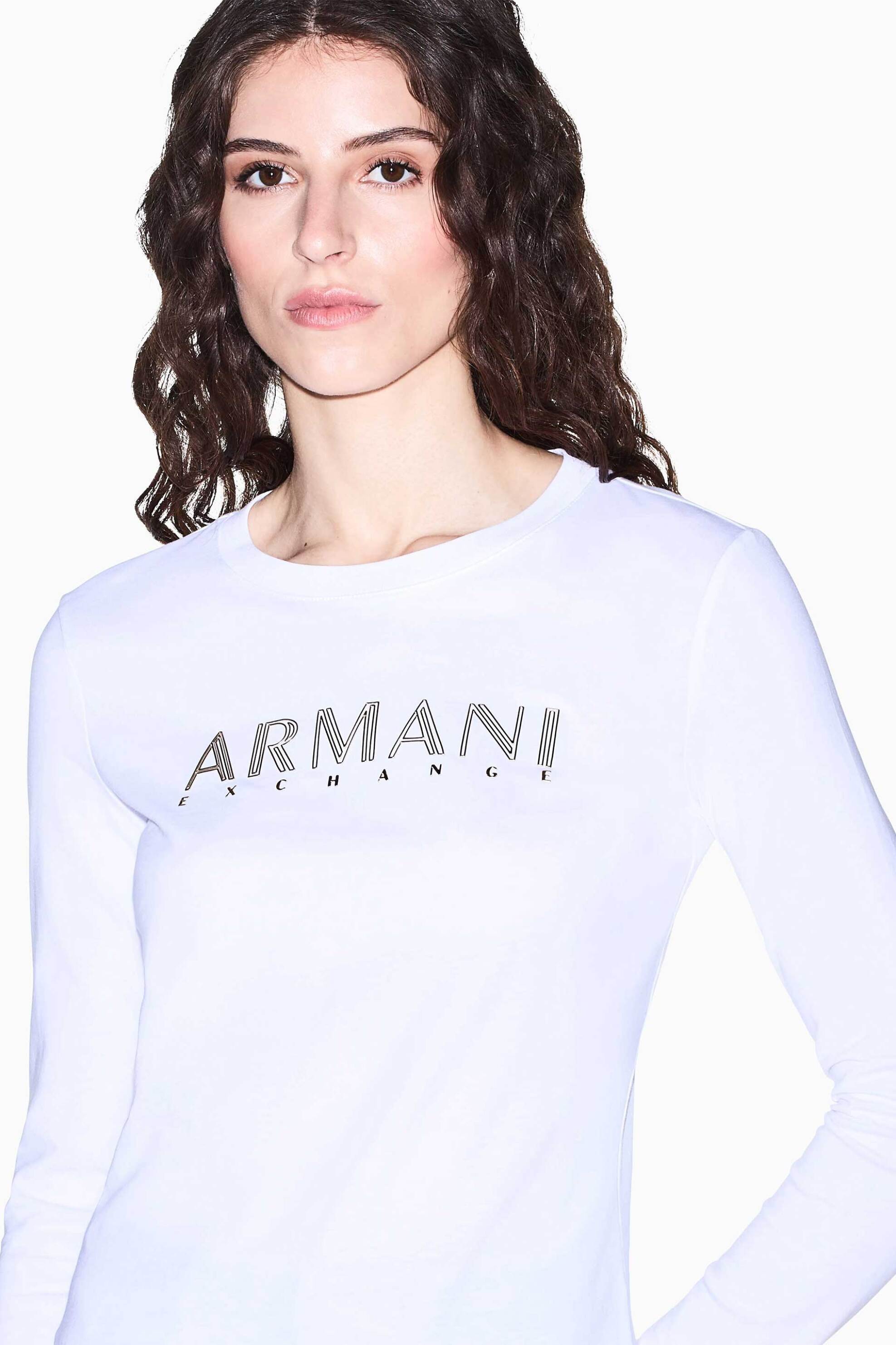 Armani Exchange γυναικεία μακρυμάνικη μπλούζα με λογότυπο Slim Fit - XW002761AF23954 Λευκό