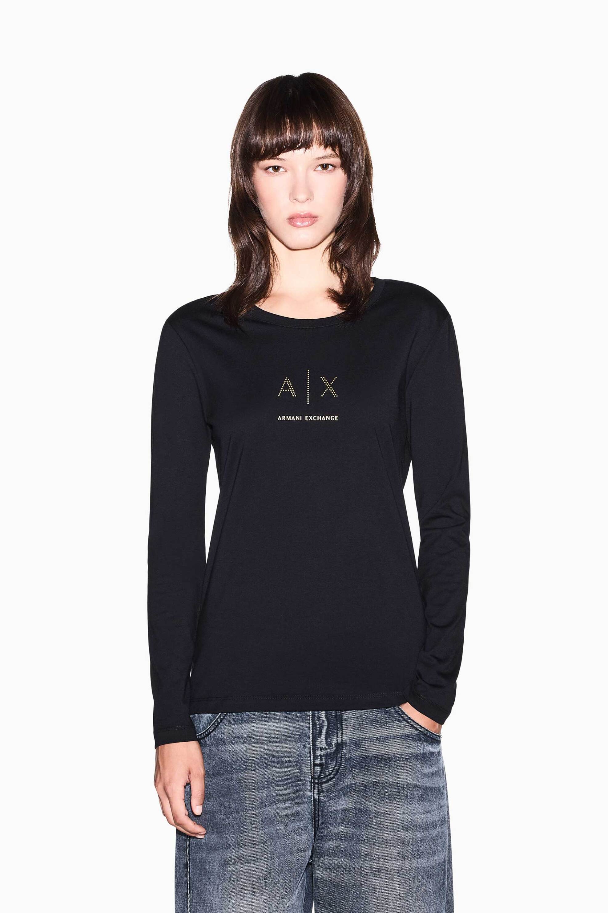Armani Exchange γυναικεία μακρυμάνικη μπλούζα με λογότυπο Regular Fit - XW002764AF23954 Μαύρο