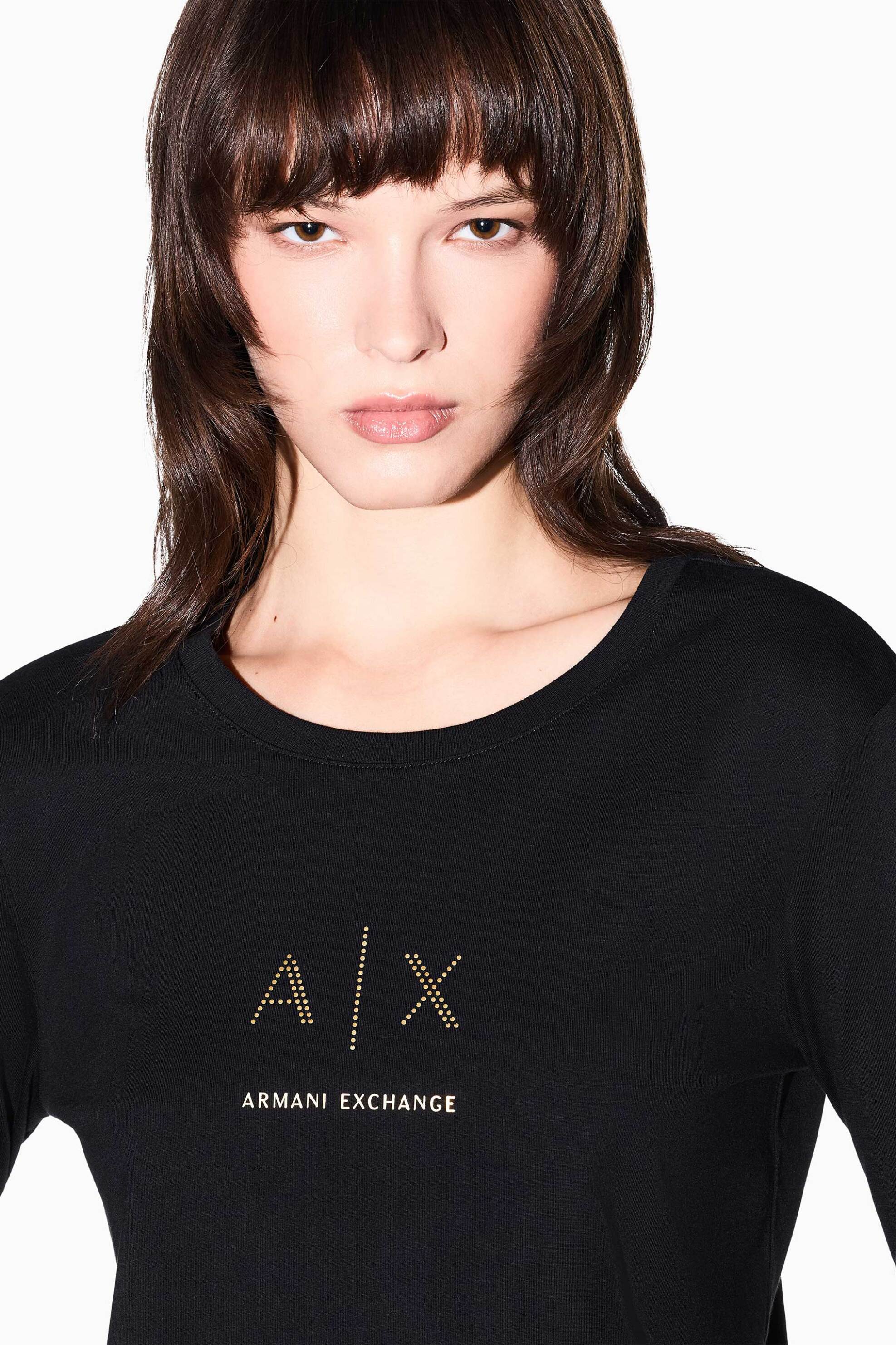 Armani Exchange γυναικεία μακρυμάνικη μπλούζα με λογότυπο Regular Fit - XW002764AF23954 Μαύρο