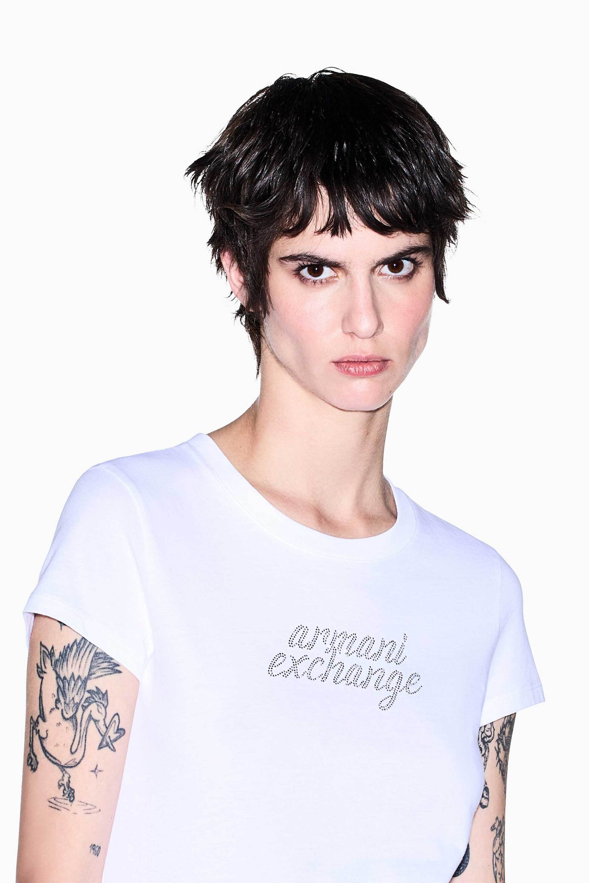 Armani Exchange γυναικείο T-shirt με λογότυπο Slim Fit - XW002768AF10356 Λευκό