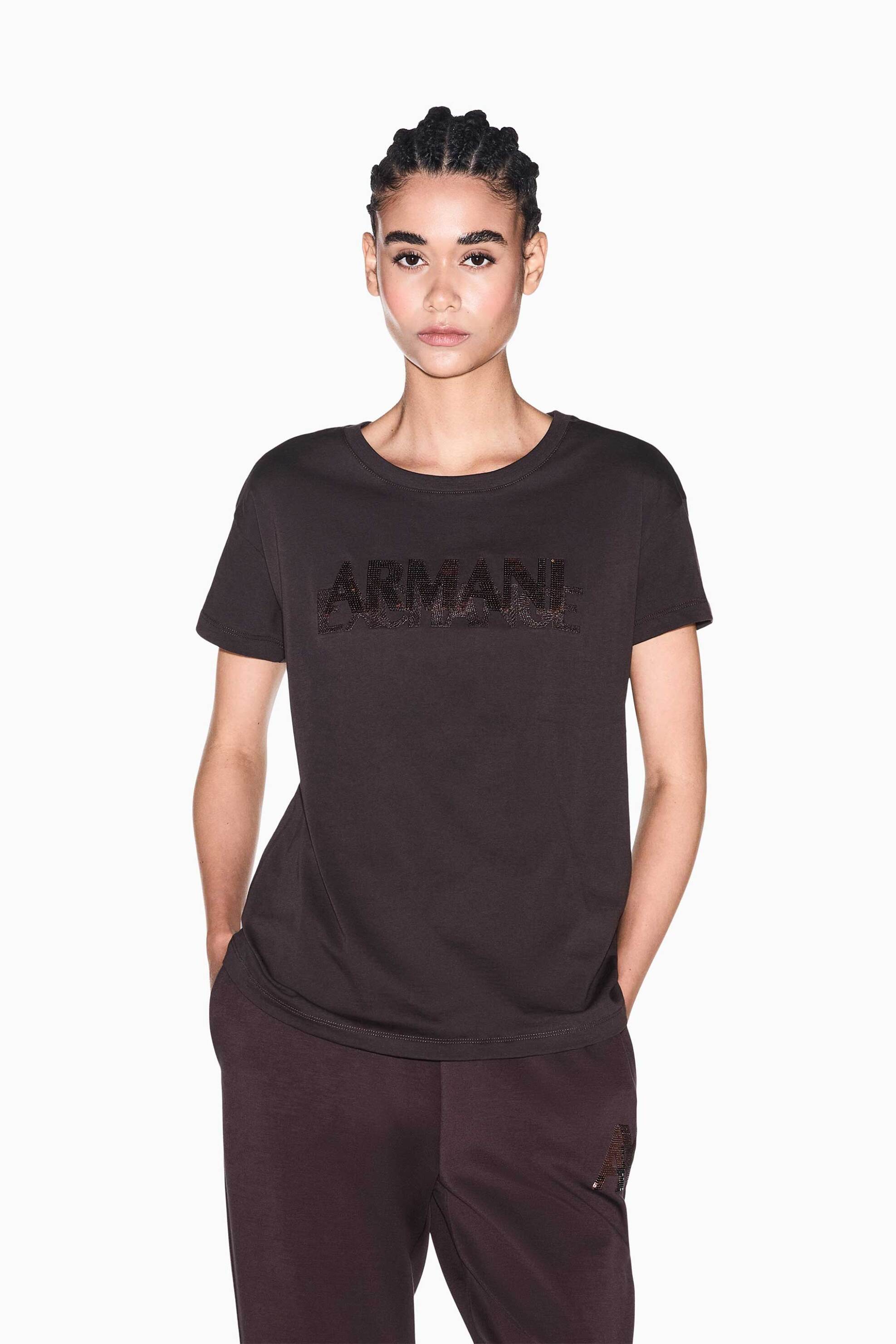 Armani Exchange γυναικείο T-shirt με λογότυπο Oversized Fit - XW002778AF10356 Καφέ Σκούρο