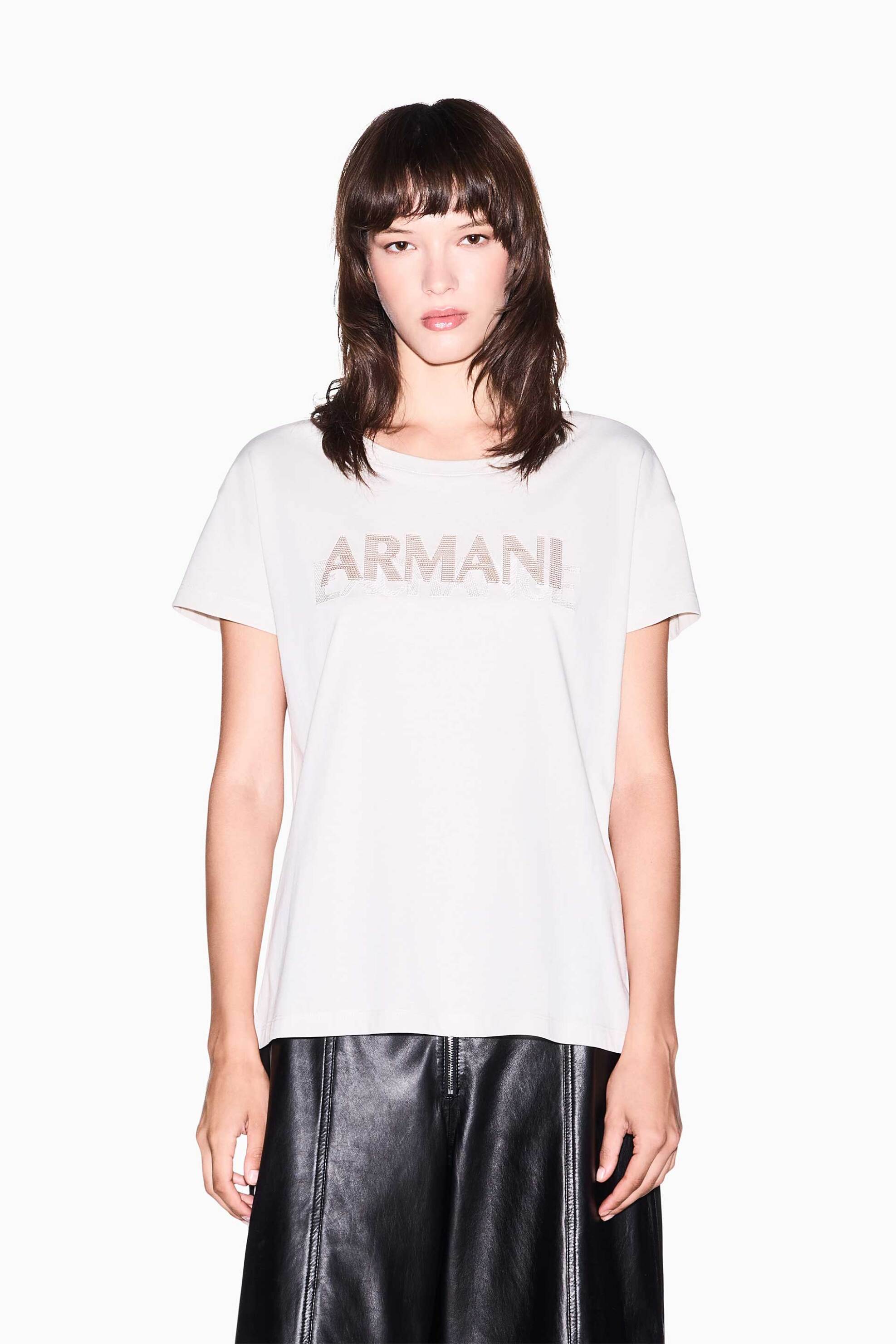Armani Exchange γυναικείο T-shirt με λογότυπο Oversized Fit - XW002778AF10356 Μπεζ