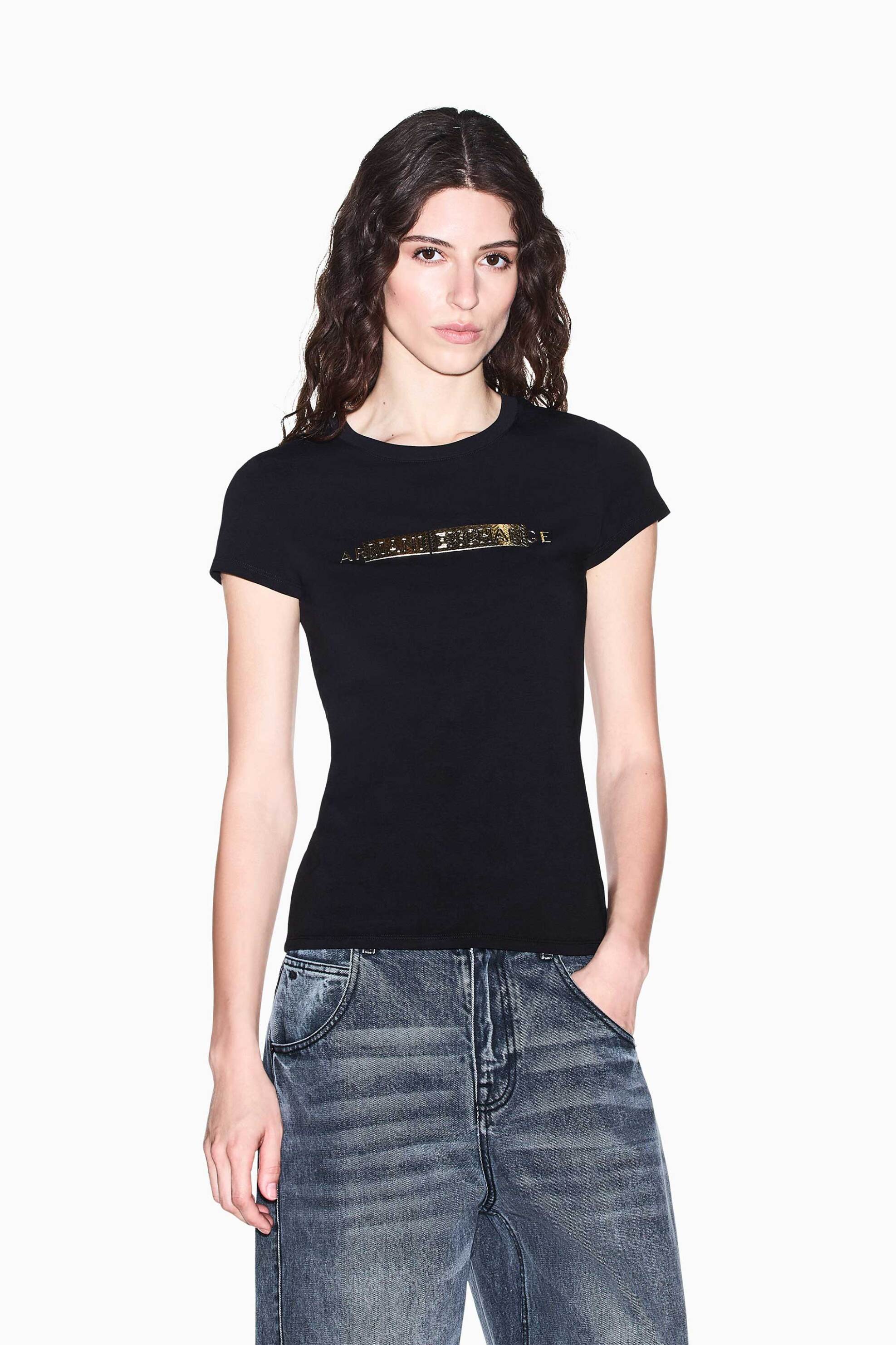 Armani Exchange γυναικείο T-shirt με λογότυπο Slim Fit - XW002811AF16294 Μαύρο