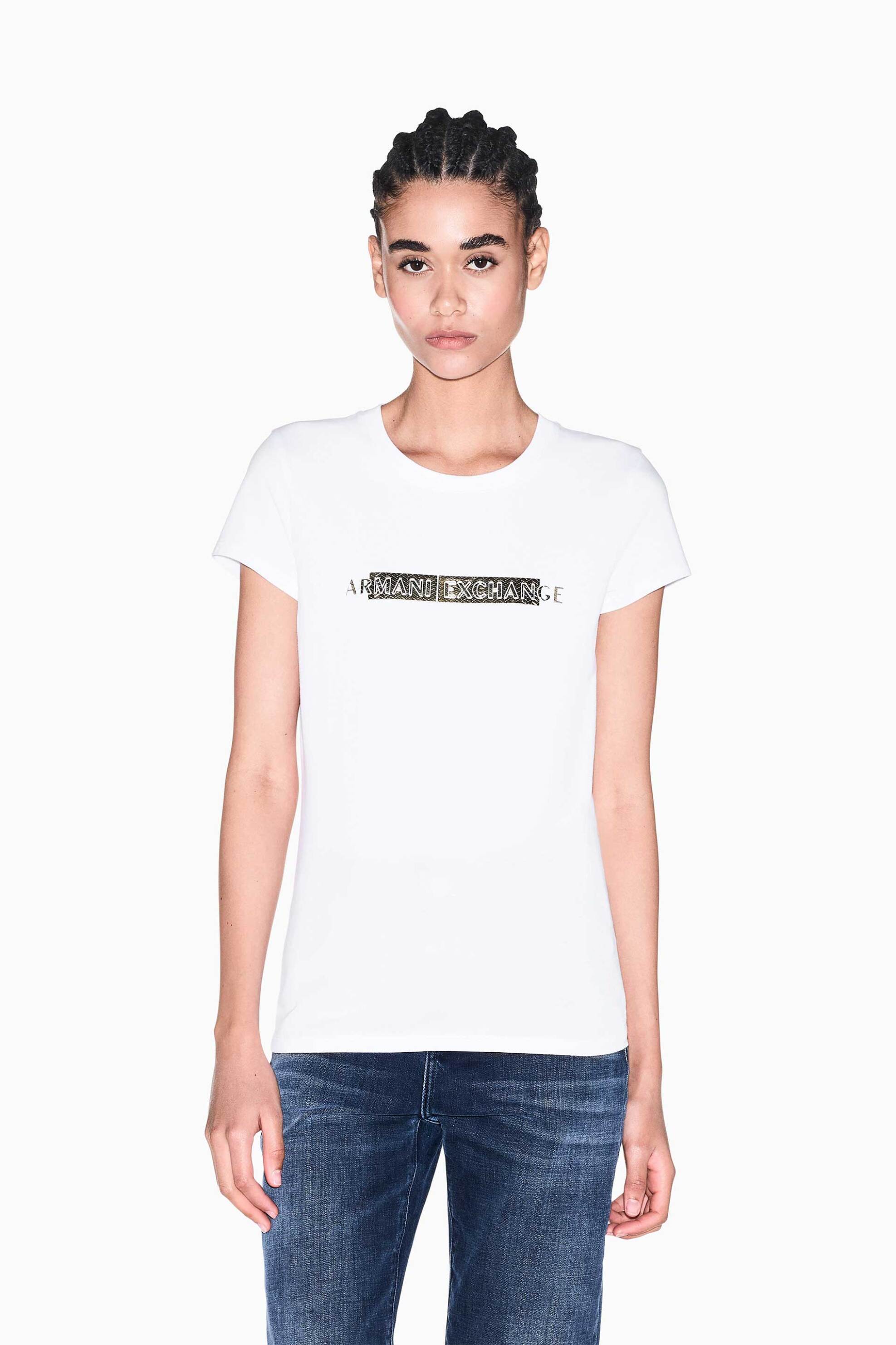 Armani Exchange γυναικείο T-shirt με λογότυπο Slim Fit - XW002811AF16294 Λευκό