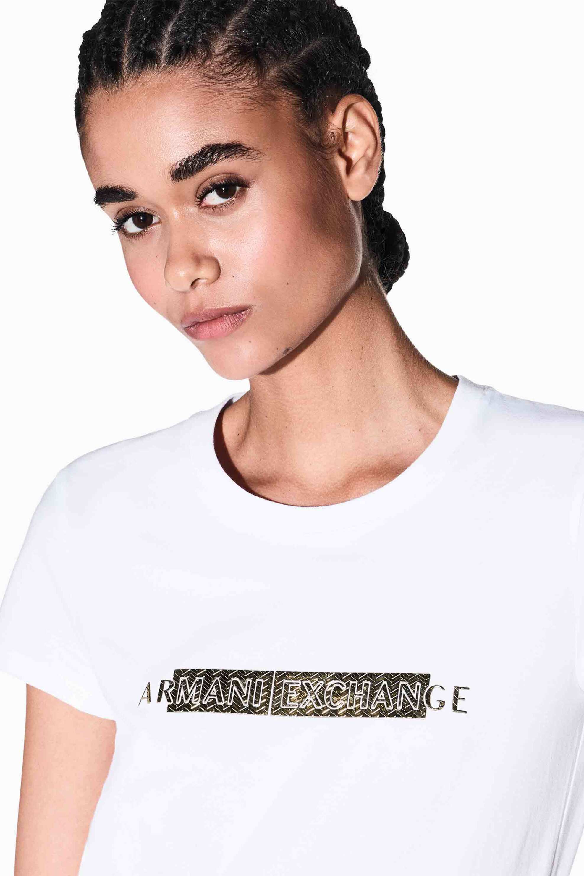 Armani Exchange γυναικείο T-shirt με λογότυπο Slim Fit - XW002811AF16294 Λευκό