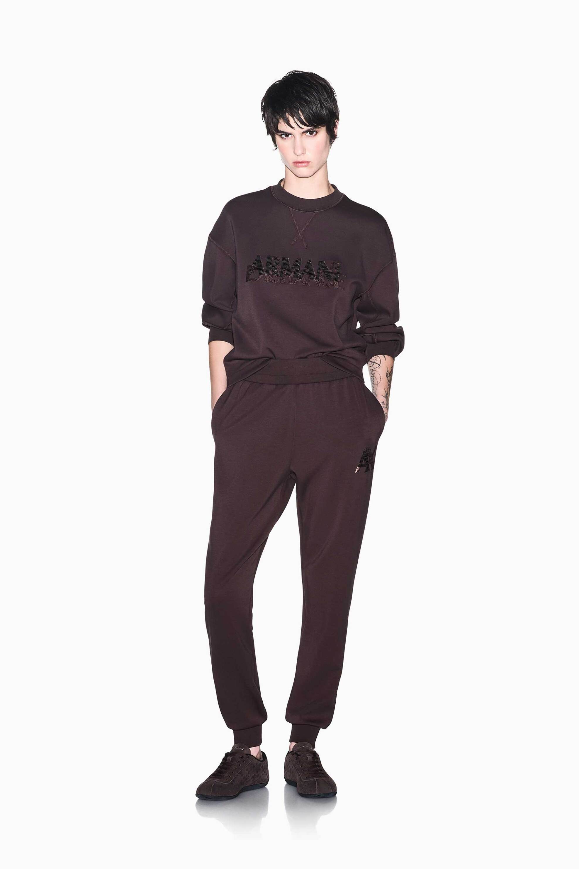 Armani Exchange γυναικείο παντελόνι φόρμας με monogram Regular Fit - XW002862AF13397 Καφέ Σκούρο