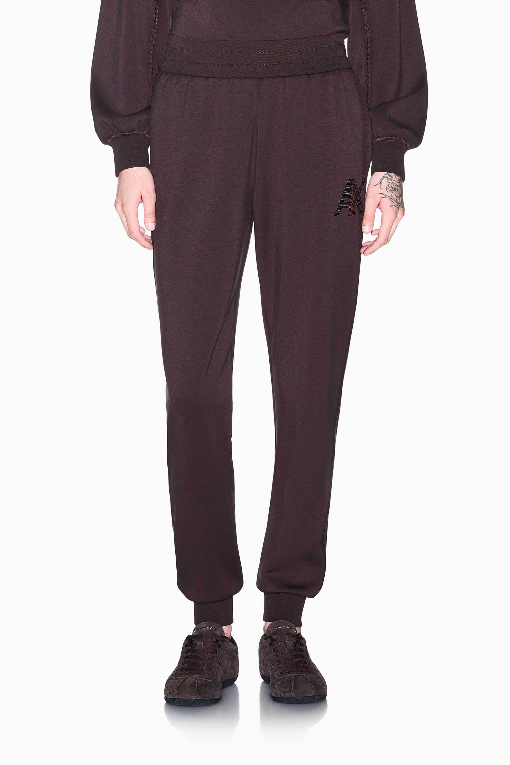 Armani Exchange γυναικείο παντελόνι φόρμας με monogram Regular Fit - XW002862AF13397 Καφέ Σκούρο