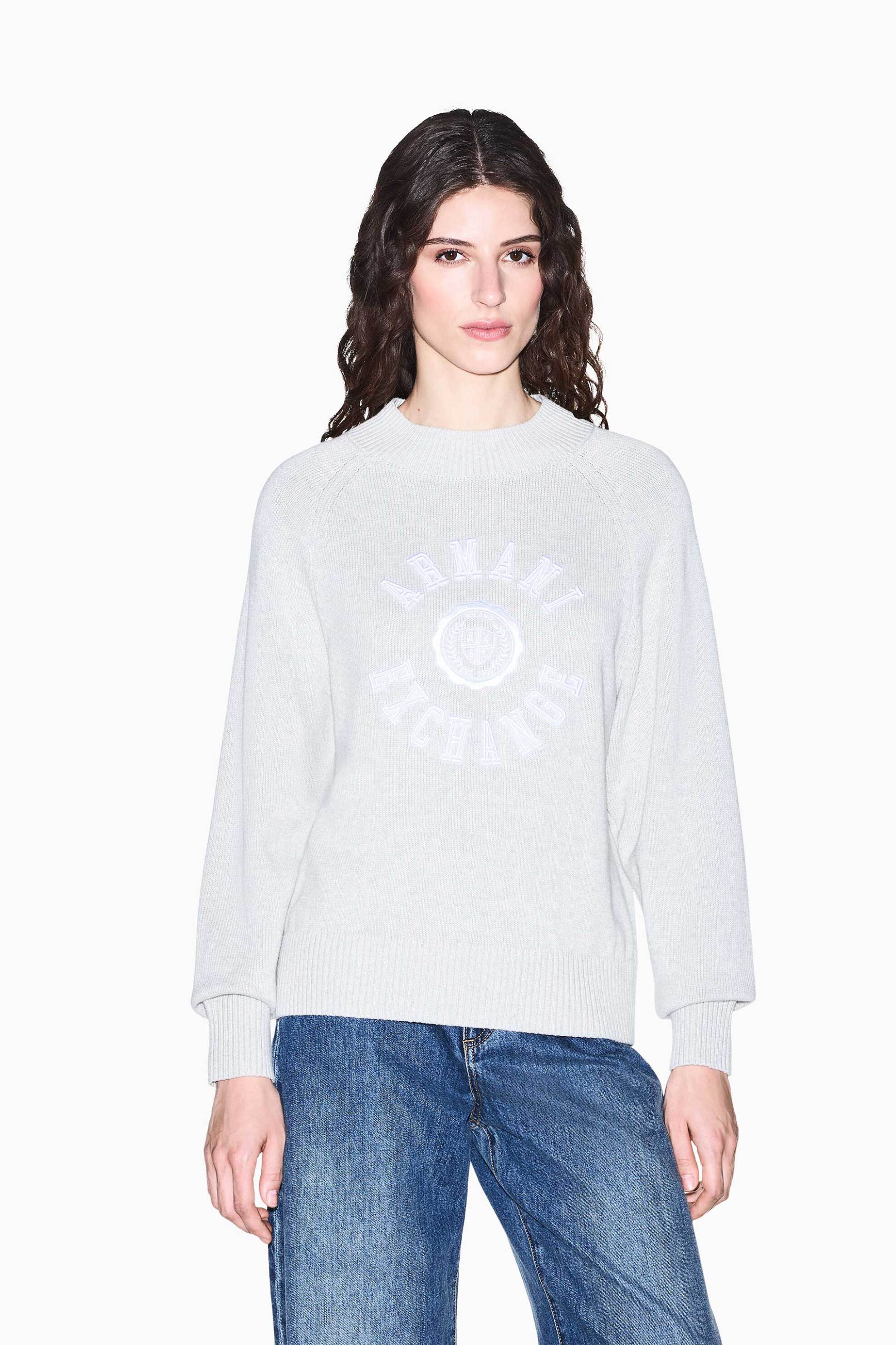 Armani Exchange γυναικείο πουλόβερ με λογότυπο Regular Fit - XW002877AF16552 Γκρι Ανοιχτό