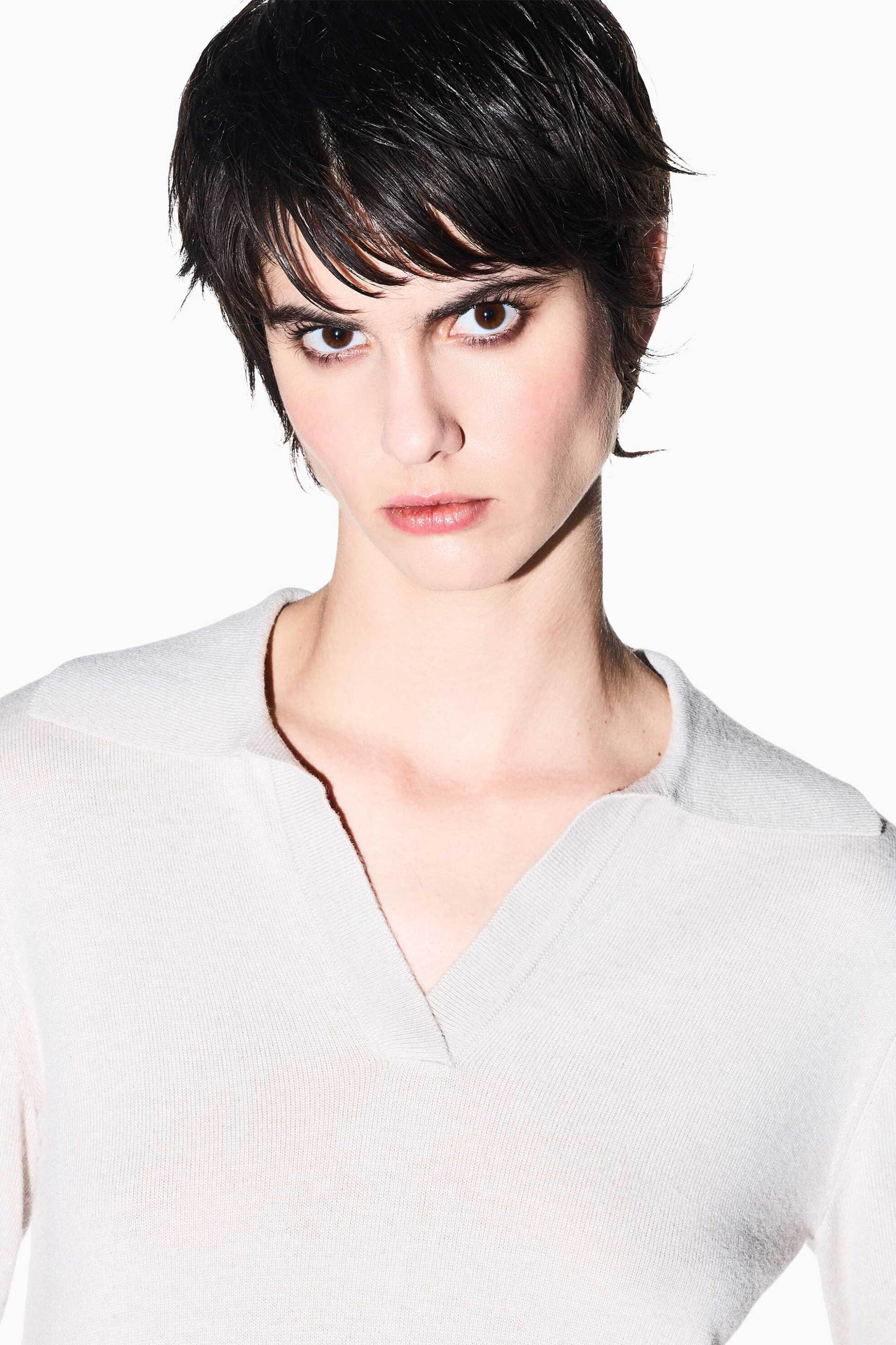 Armani Exchange γυναικεία πλεκτή μπλούζα πόλο με κασμίρι Regular Fit - XW002886AF25935 Μπεζ