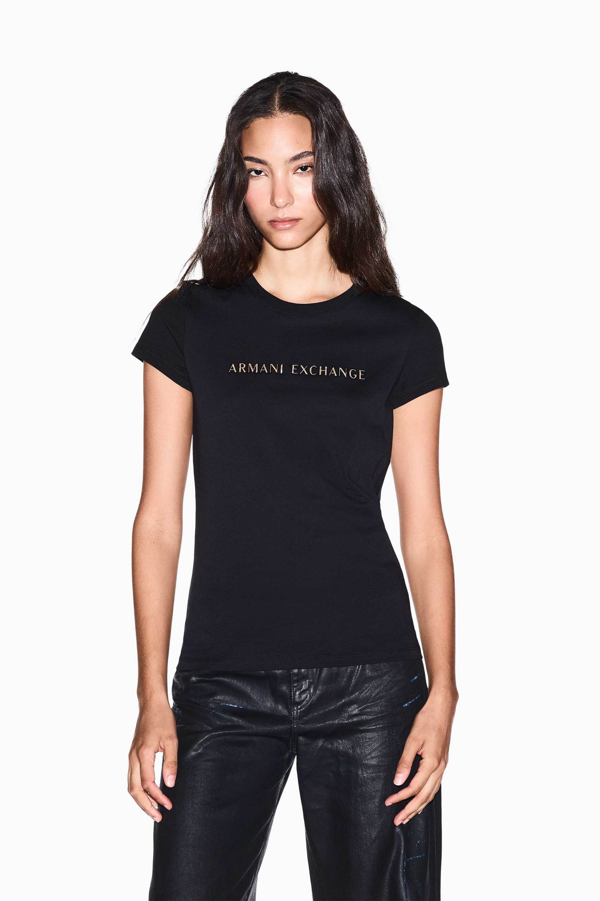 Armani Exchange γυναικείο T-shirt με λογότυπο Slim Fit - XW002969AF10356 Μαύρο