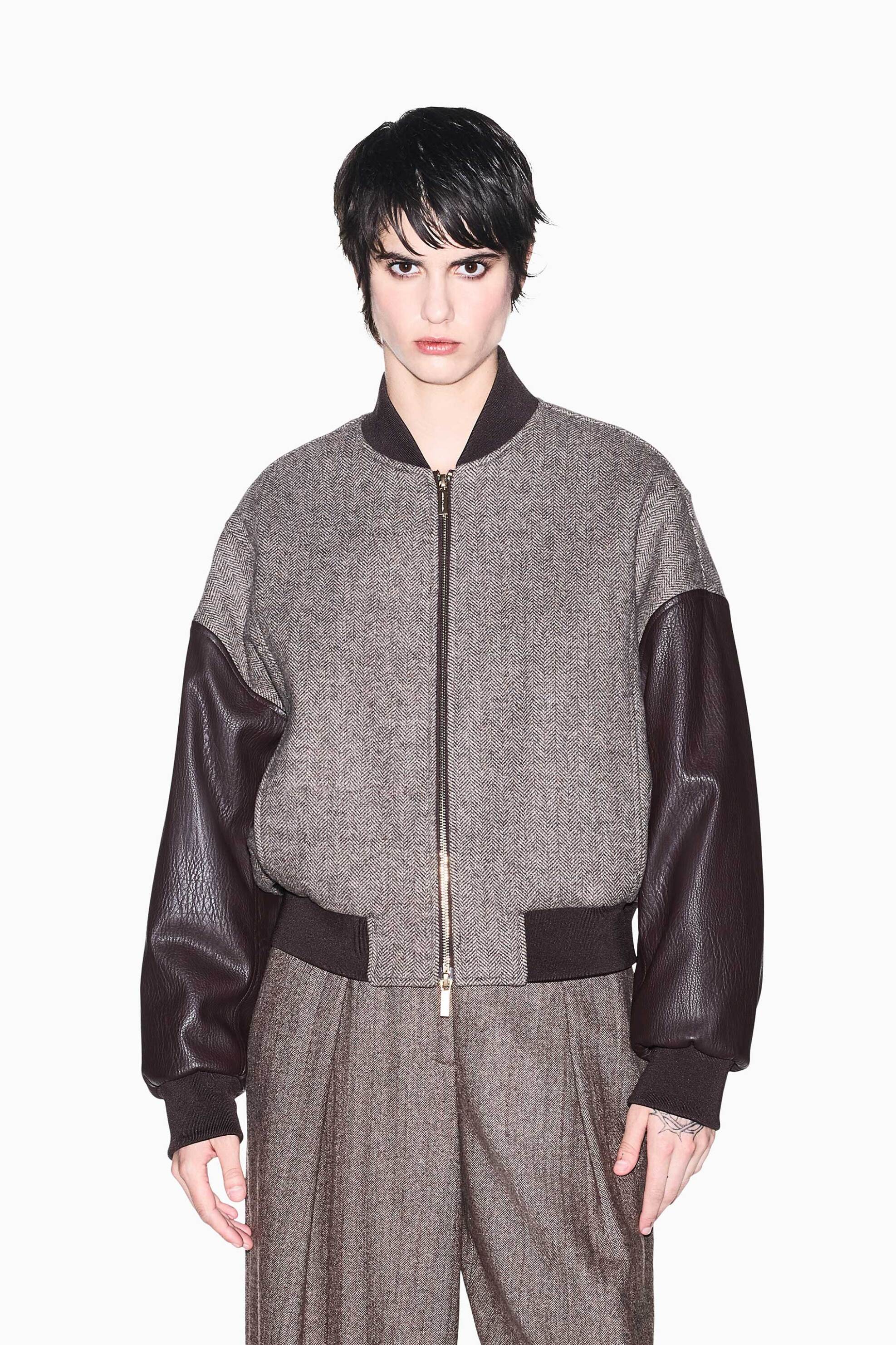 ARMANI EXCHANGE Armani Exchange γυναικείο jacket ψαροκόκκαλο με contrast μανίκια Regular Fit - XW002450AF26075 Καφέ