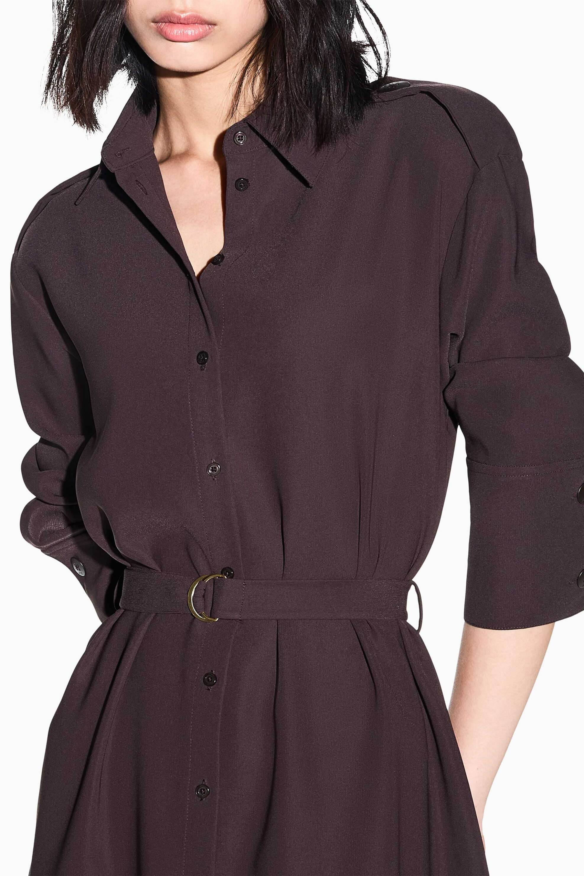 Armani Exchange γυναικείο mini φόρεμα σεμιζιέ με ζώνη Regular Fit - XW002487AF26071 Καφέ Σκούρο