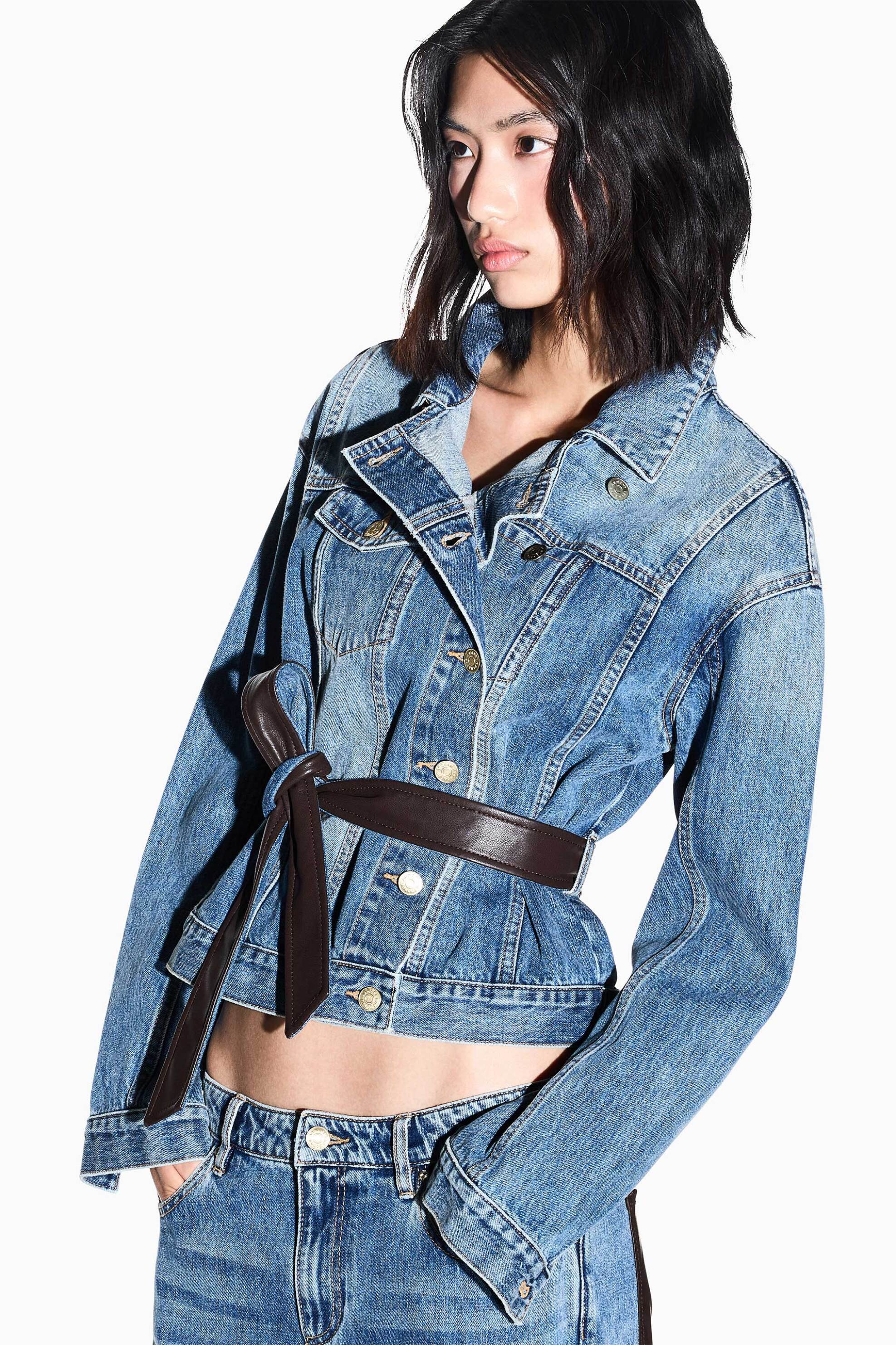 Armani Exchange γυναικείο denim jacket με διακοσμητική ζώνη Regular Fit - XW002531AF25766 Denim Blue