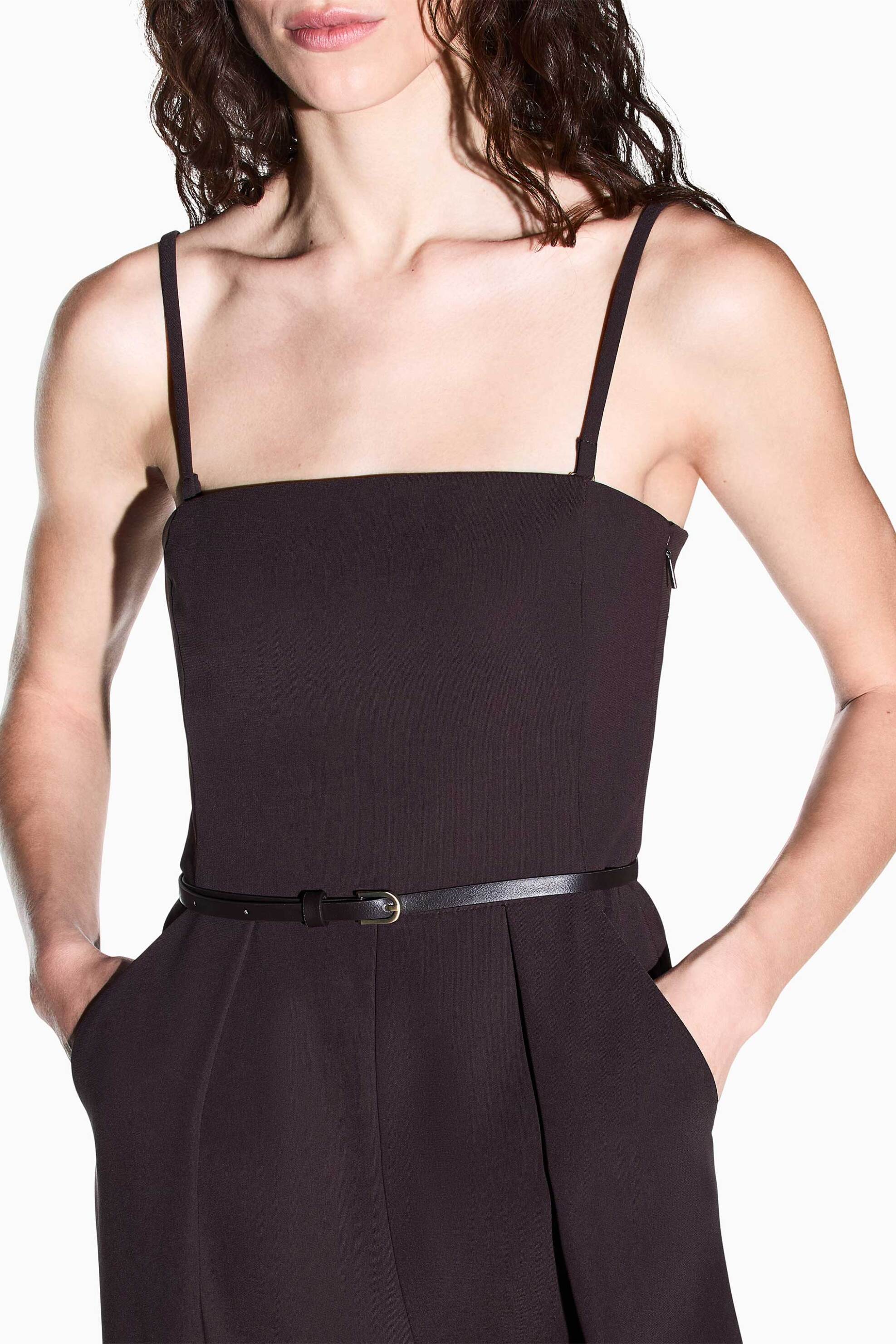 Armani Exchange γυναικεία ολόσωμη φόρμα με λεπτές τιράντες και ζώνη Wide Leg - XW002933AF16148 Καφέ Σκούρο