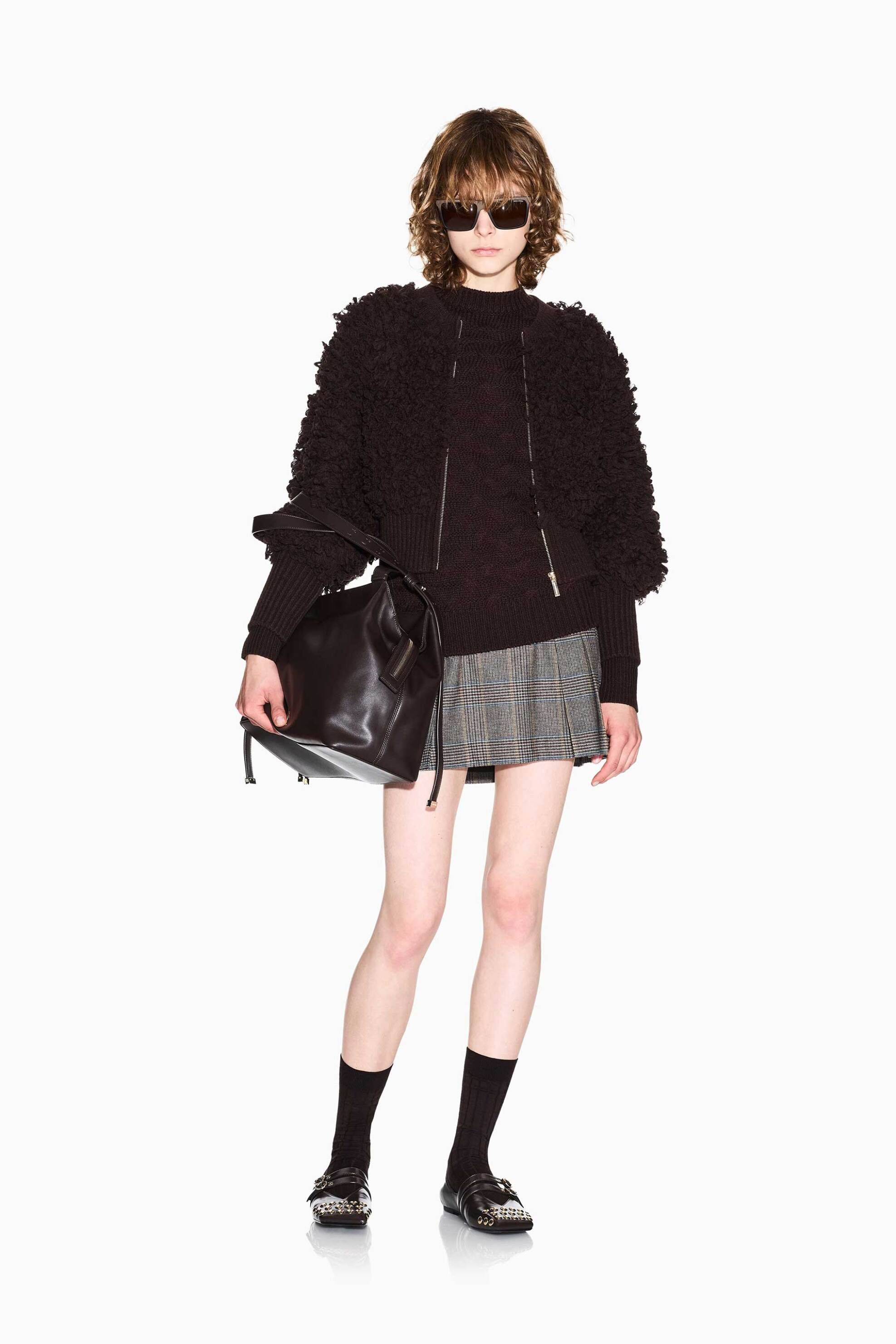 Armani Exchange γυναικεία ψηλόμεση mini φούστα με μαλλί και καρό σχέδιο Slim Fit - XW002937AF26084 Καφέ Ανοιχτό