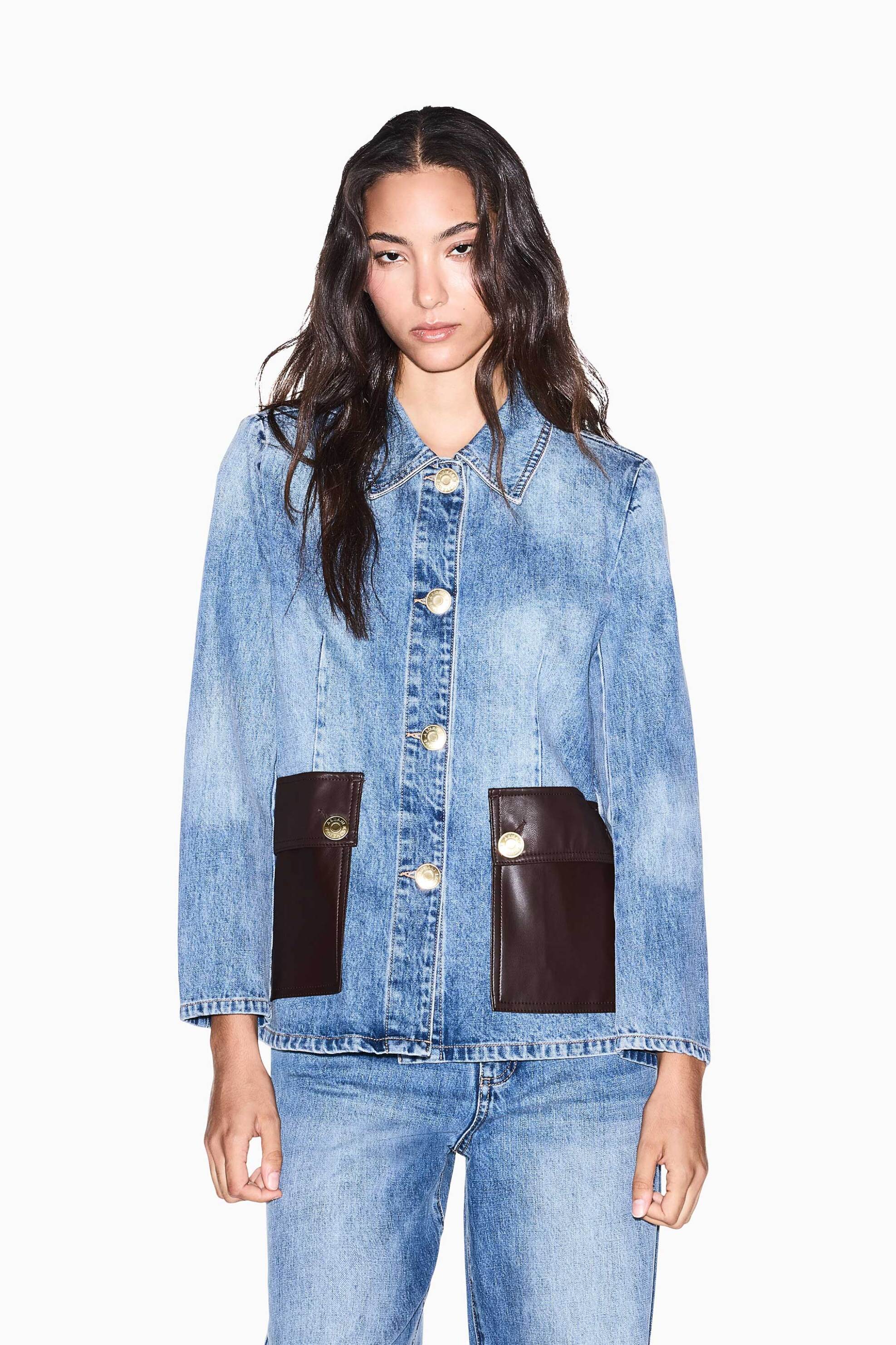 ARMANI EXCHANGE Armani Exchange γυναικείο denim jacket με δερμάτινες τσέπες Straight Fit - XW002997AF25766 Denim Blue