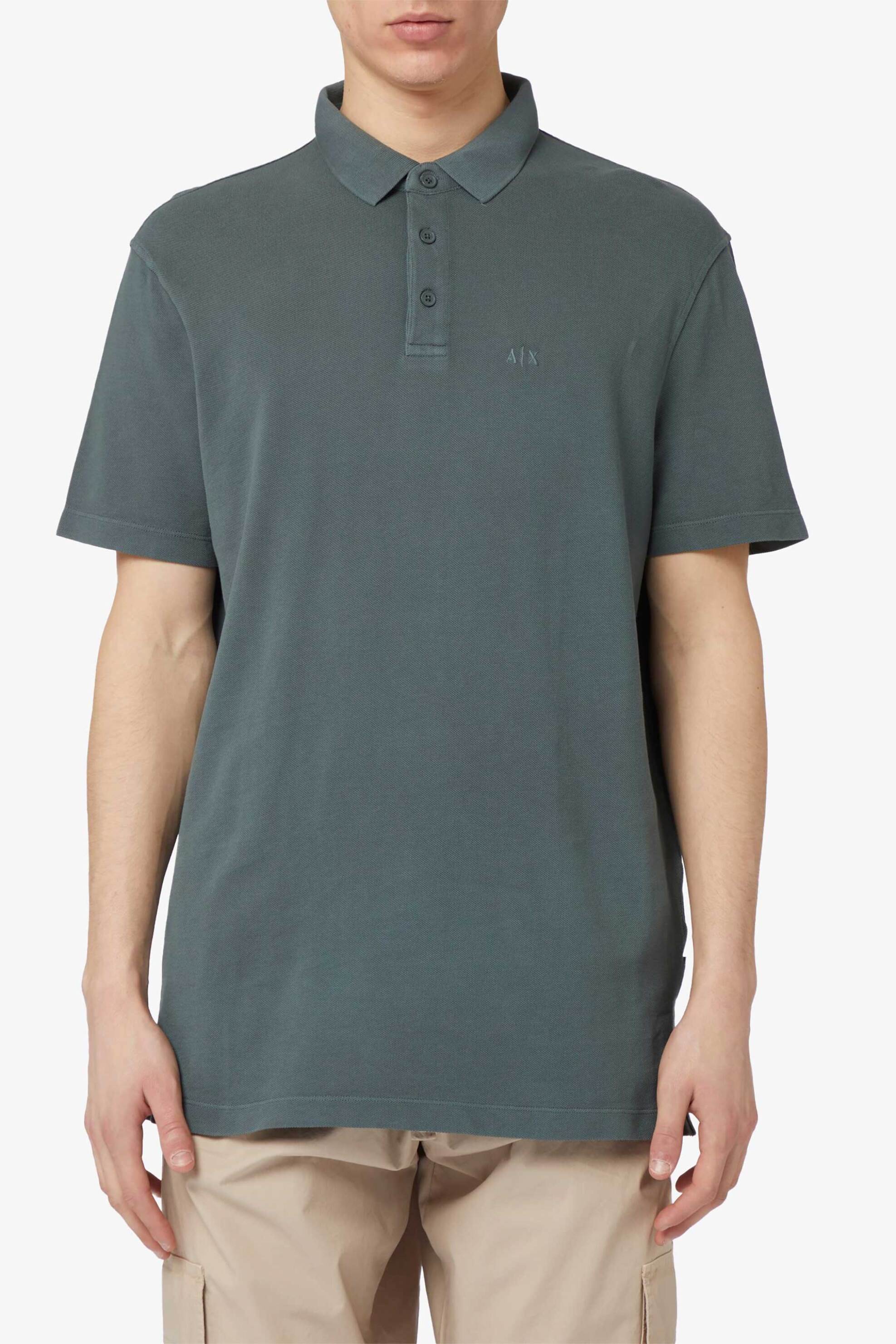 Armani Exchange ανδρική πόλο μπλούζα πικέ με κεντημένο λογότυπο Regular Fit - 3DZFABZJXUZ Χακί