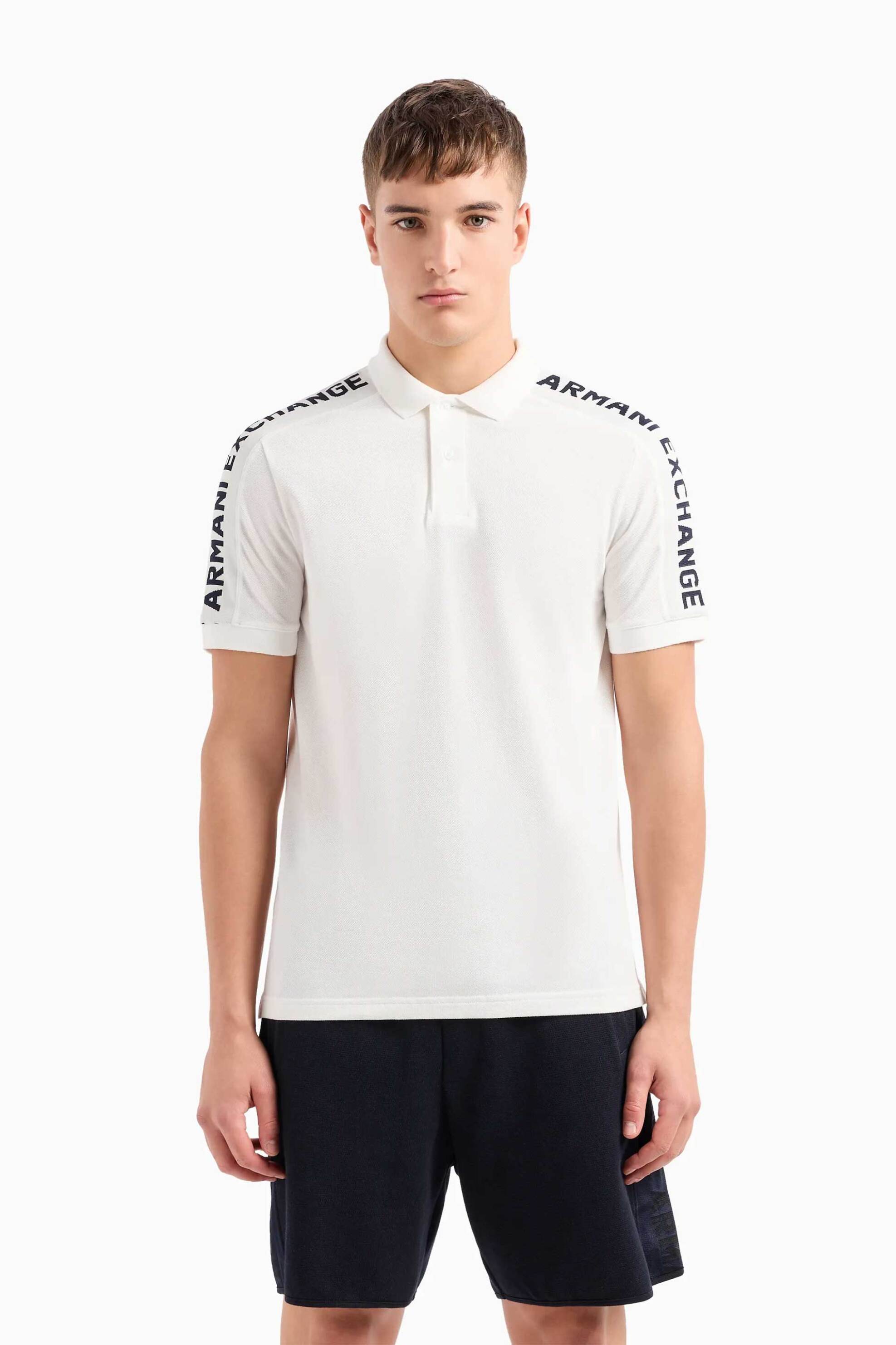 Ανδρική Μόδα > Ανδρικά Ρούχα > Ανδρικές Μπλούζες > Ανδρικές Μπλούζες Πολο Armani Exchange ανδρική πόλο μπλούζα πικέ με λογότυπο στους ώμους - 3DZFLAZJM5Z Λευκό