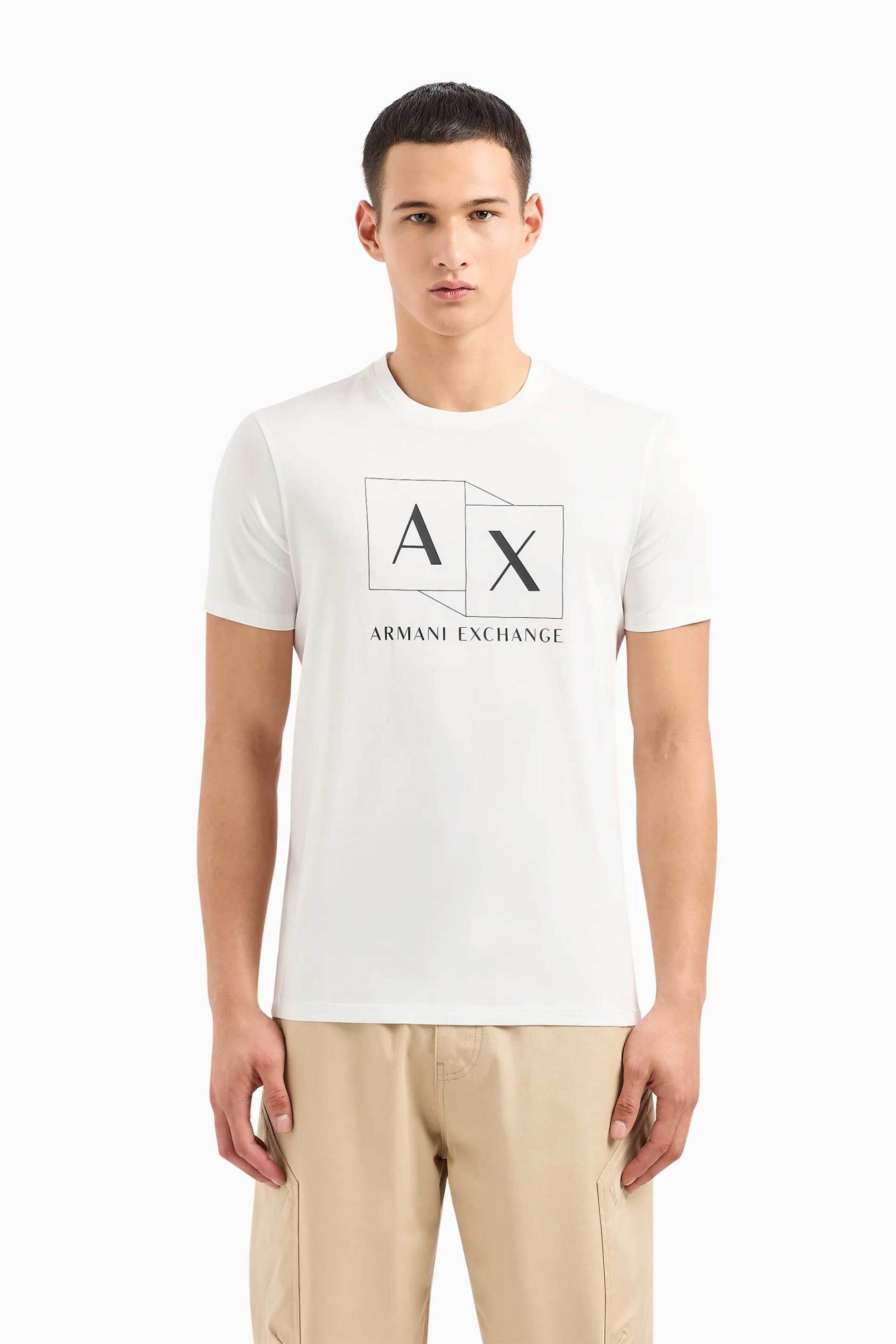 Ανδρική Μόδα > Ανδρικά Ρούχα > Ανδρικές Μπλούζες > Ανδρικά T-Shirts Armani Exchange ανδρικό T-shirt με logo print Slim Fit - 3DZTADZJ9AZ Λευκό