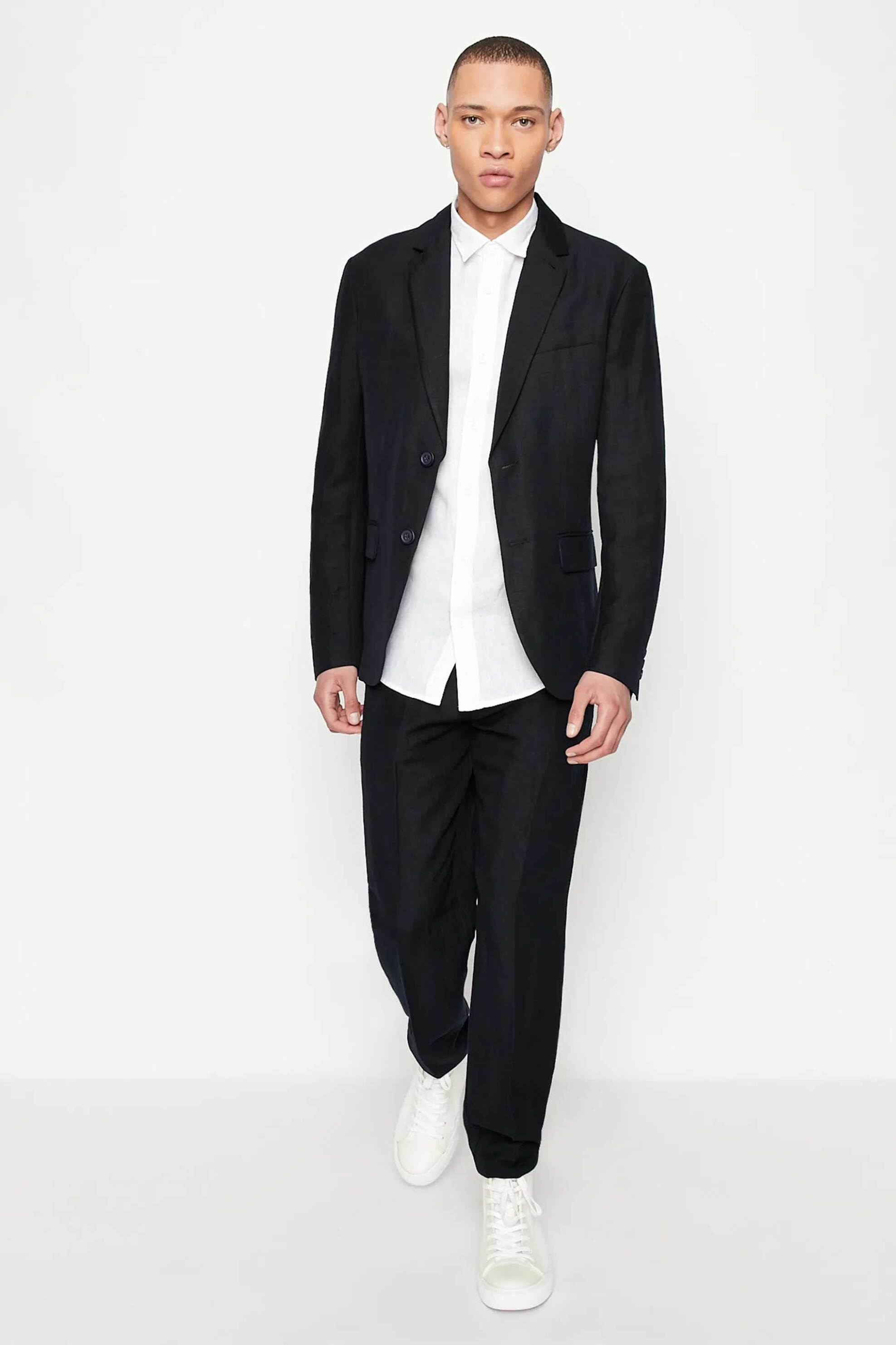 Ανδρική Μόδα > Ανδρικά Ρούχα > Ανδρικά Πουκάμισα > Ανδρικά Πουκάμισα Casual Armani Exchange ανδρικό λινό πουκάμισο με κεντημένο λογότυπο Regular Fit - 8NZC50ZNCFZ Λευκό