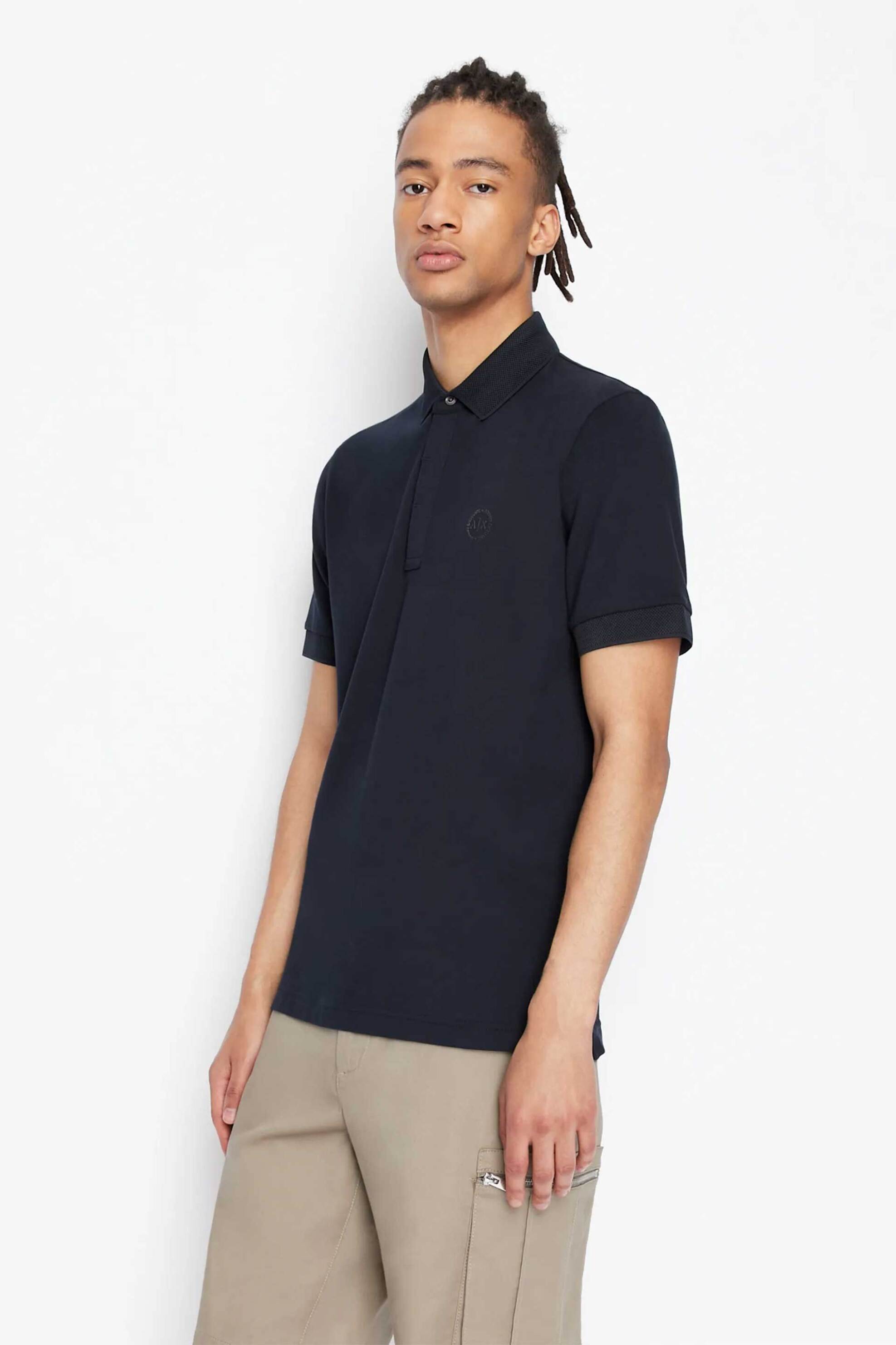 ARMANI EXCHANGE Armani Exchange ανδρική πόλο μπλούζα πικέ με λογότυπο - 8NZF91ZJ81Z Μπλε Σκούρο