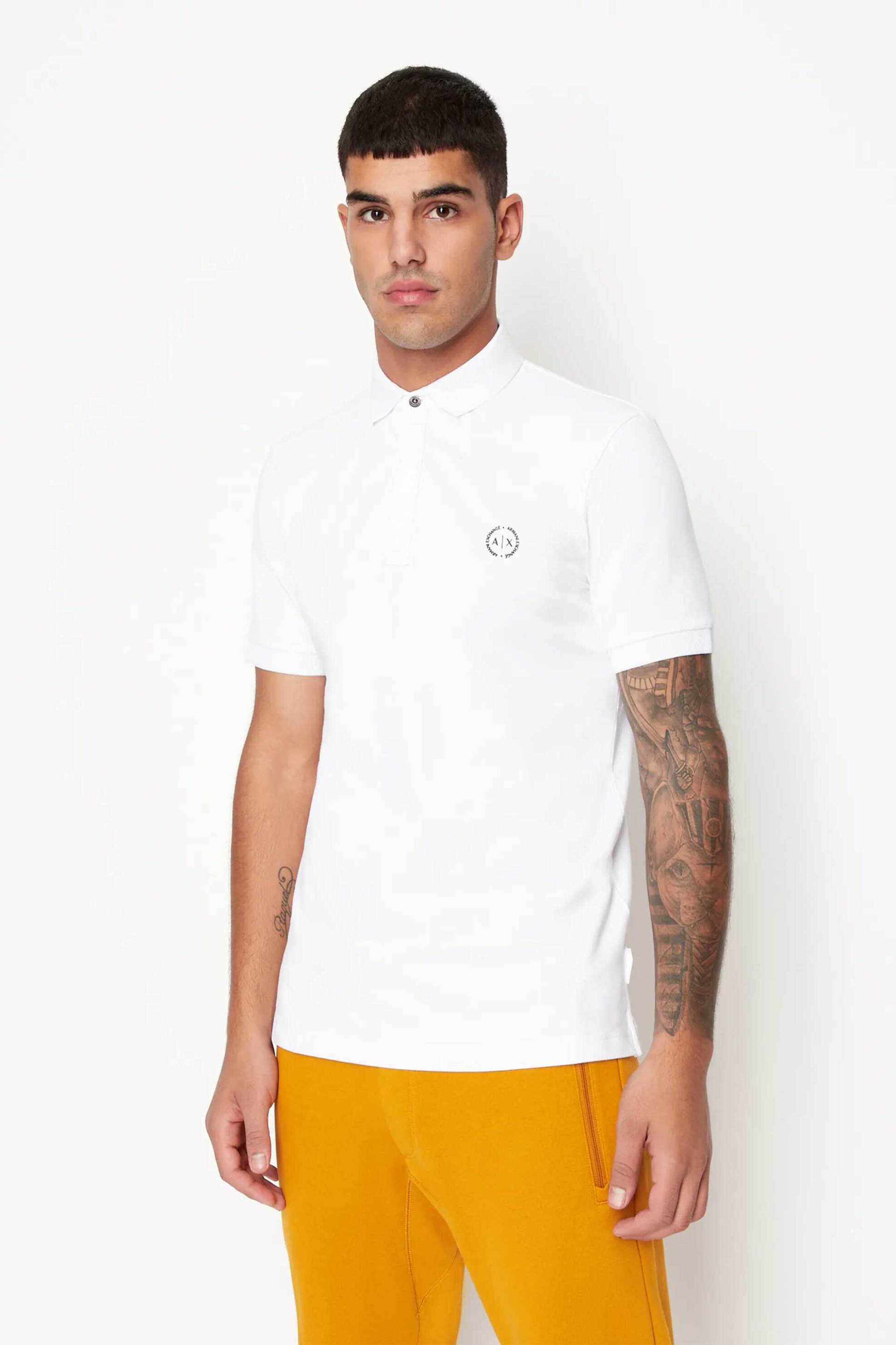 ARMANI EXCHANGE Armani Exchange ανδρική πόλο μπλούζα πικέ με λογότυπο - 8NZF91ZJ81Z Λευκό