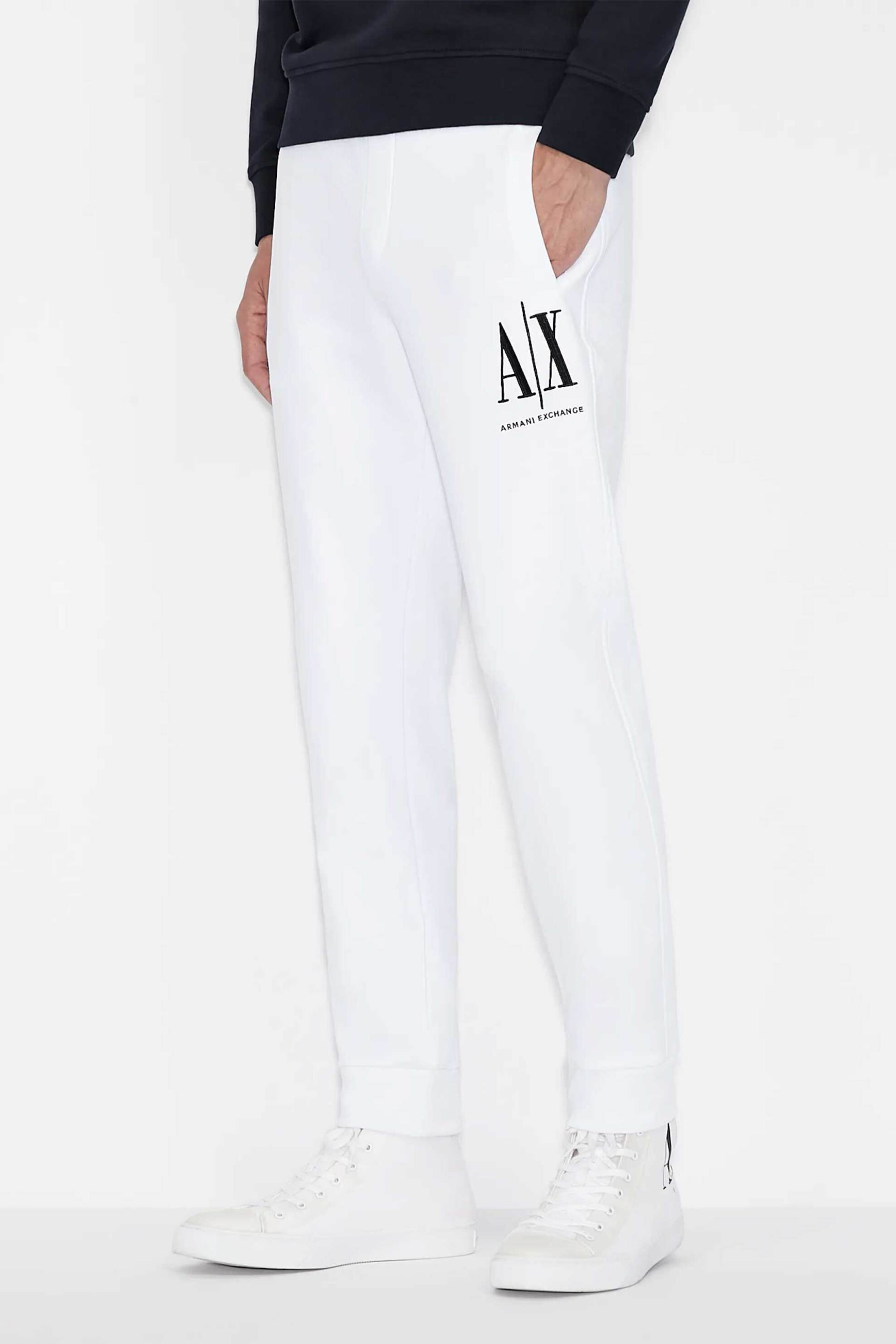 Armani Exchange ανδρικό παντελόνι φόρμας με κεντημένο λογότυπο - 8NZPPAZJ1ZZ Λευκό φωτογραφία