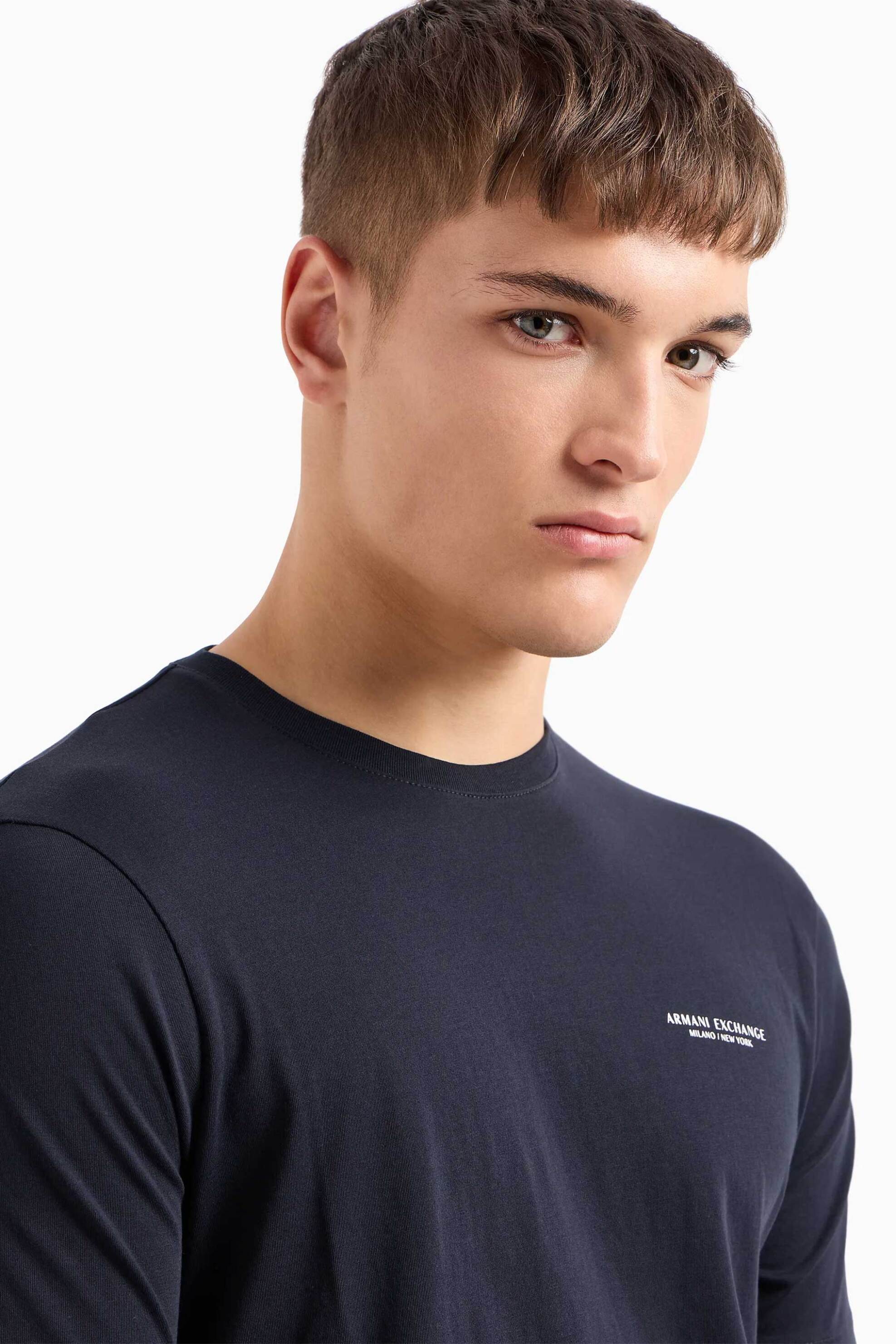 Armani Exchange ανδρικό T-shirt μονόχρωμο με logo print Regular Fit - 8NZT91Z8H4Z Μπλε Σκούρο φωτογραφία