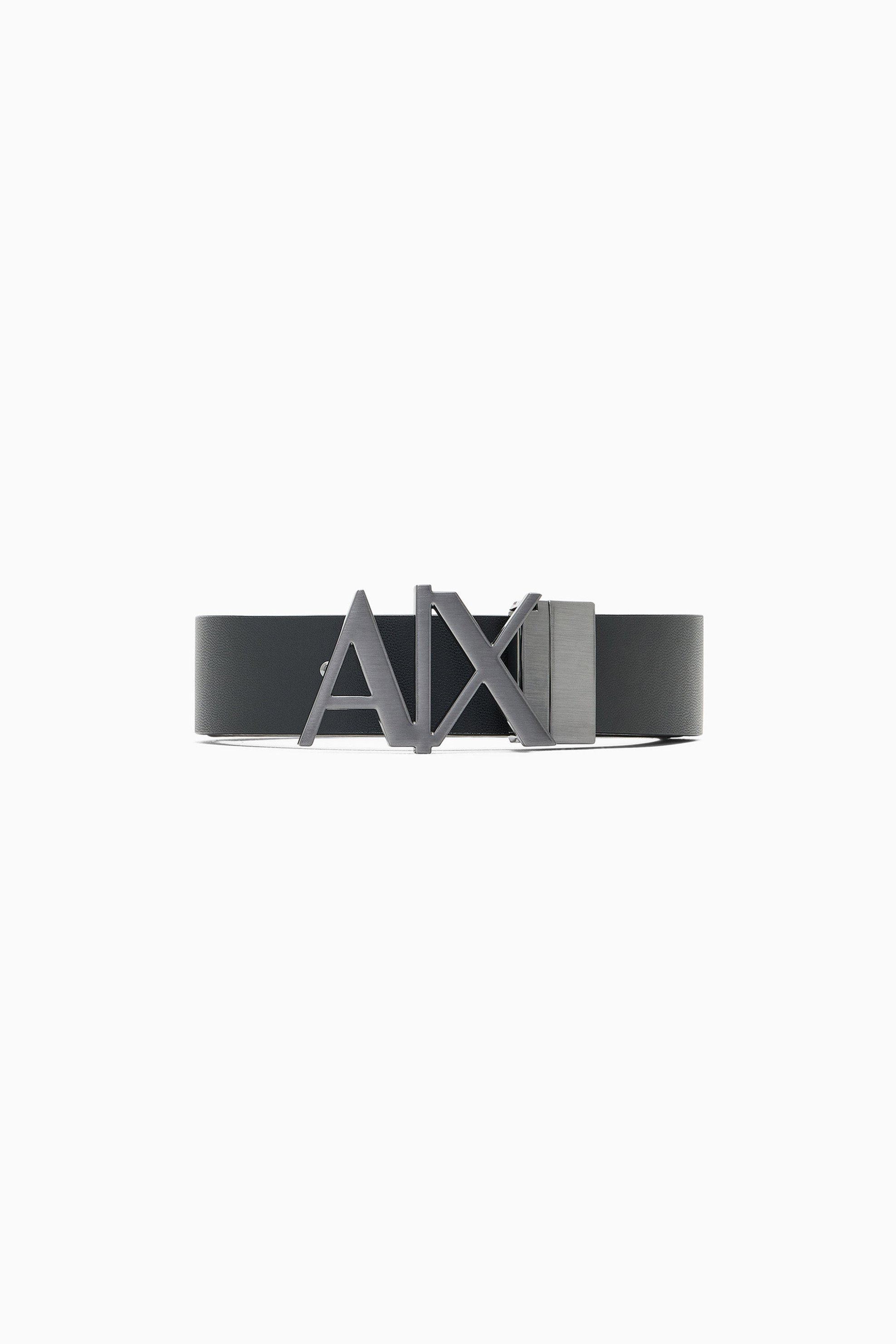 Armani Exchange ανδρική δερμάτινη ζώνη διπλής όψης με μεταλλικό monogram - 951017CC505 Μαύρο