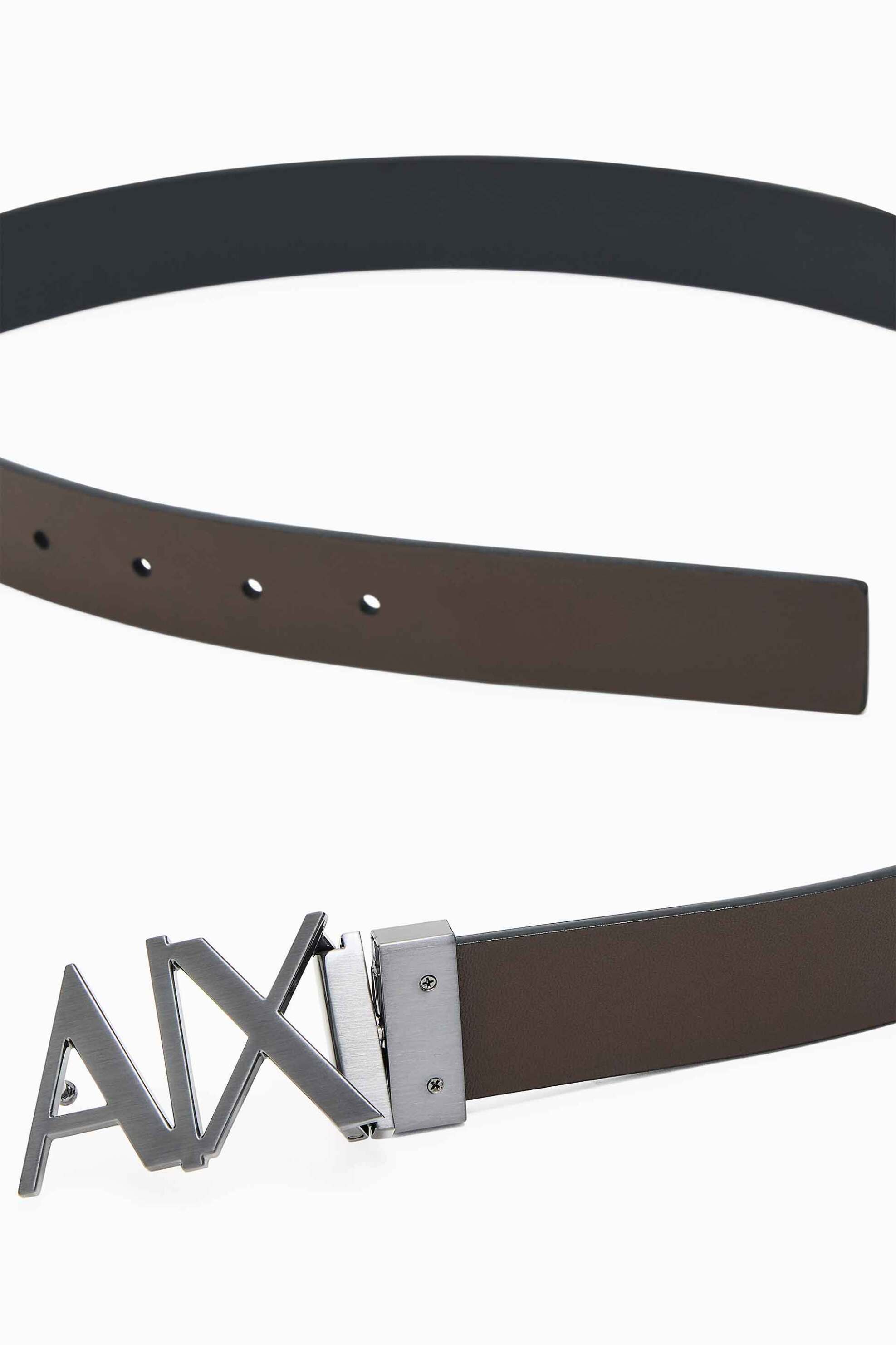 Armani Exchange Ανδρική Δερμάτινη Ζώνη Διπλής Όψης με Μεταλλικό Monogram - 951017Cc505 Μαύρο