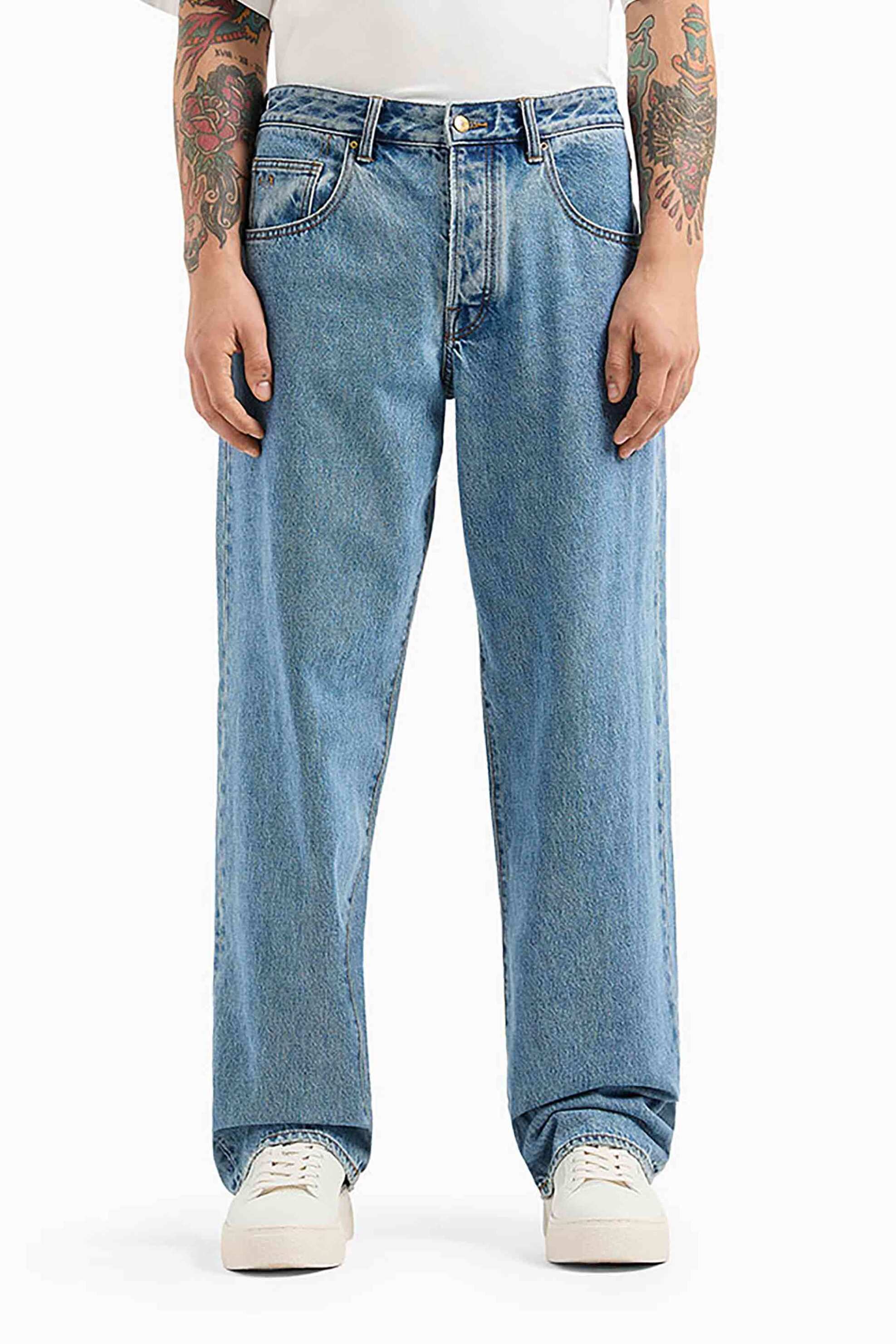 Armani Exchange ανδρικό τζιν παντελόνι πεντάτσεπο με logo patch Loose Fit - 6DZJ83Z1ZSZ Denim Blue